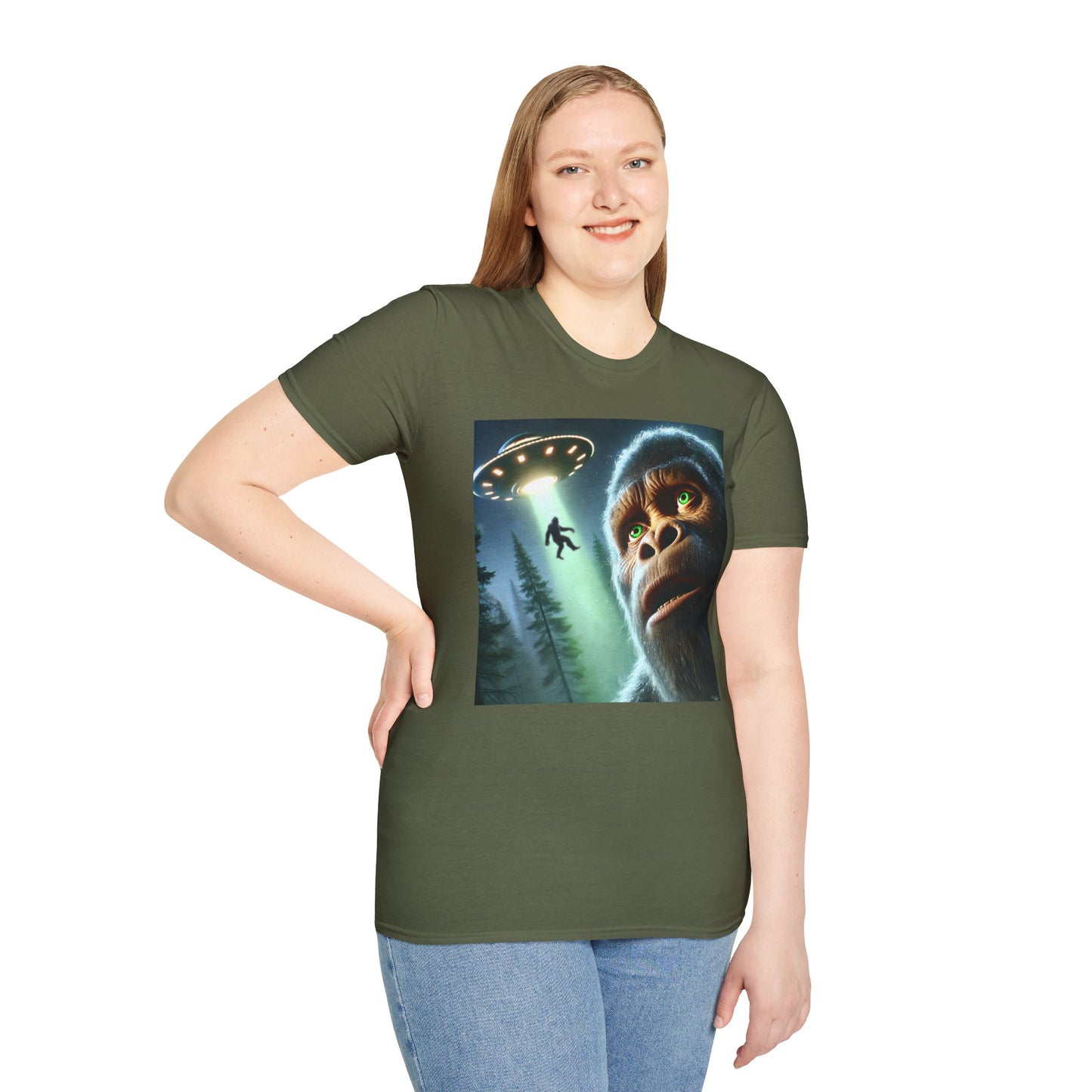 Bigfoot UFO Unisex T-Shirt, Funny Graphic Tee, Gift for Alien Lovers, Unique Summer Shirt, Casual Everyday Wear, t-shirt, tshirts, party