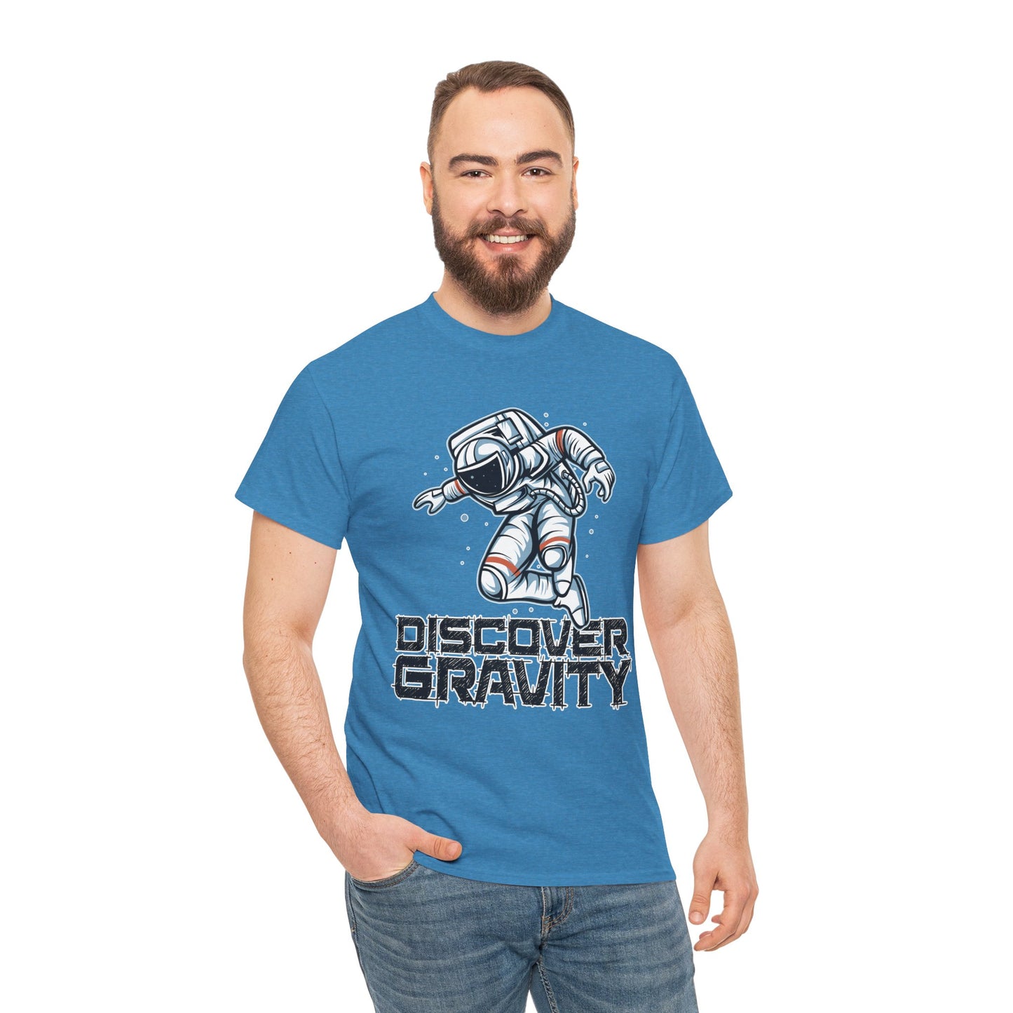 Discover Gravity. Unisex Heavy Cotton Tee - Fun Astronaut, Astronomy Graphic Tee - Unisex graphic design, png Express Delivery available