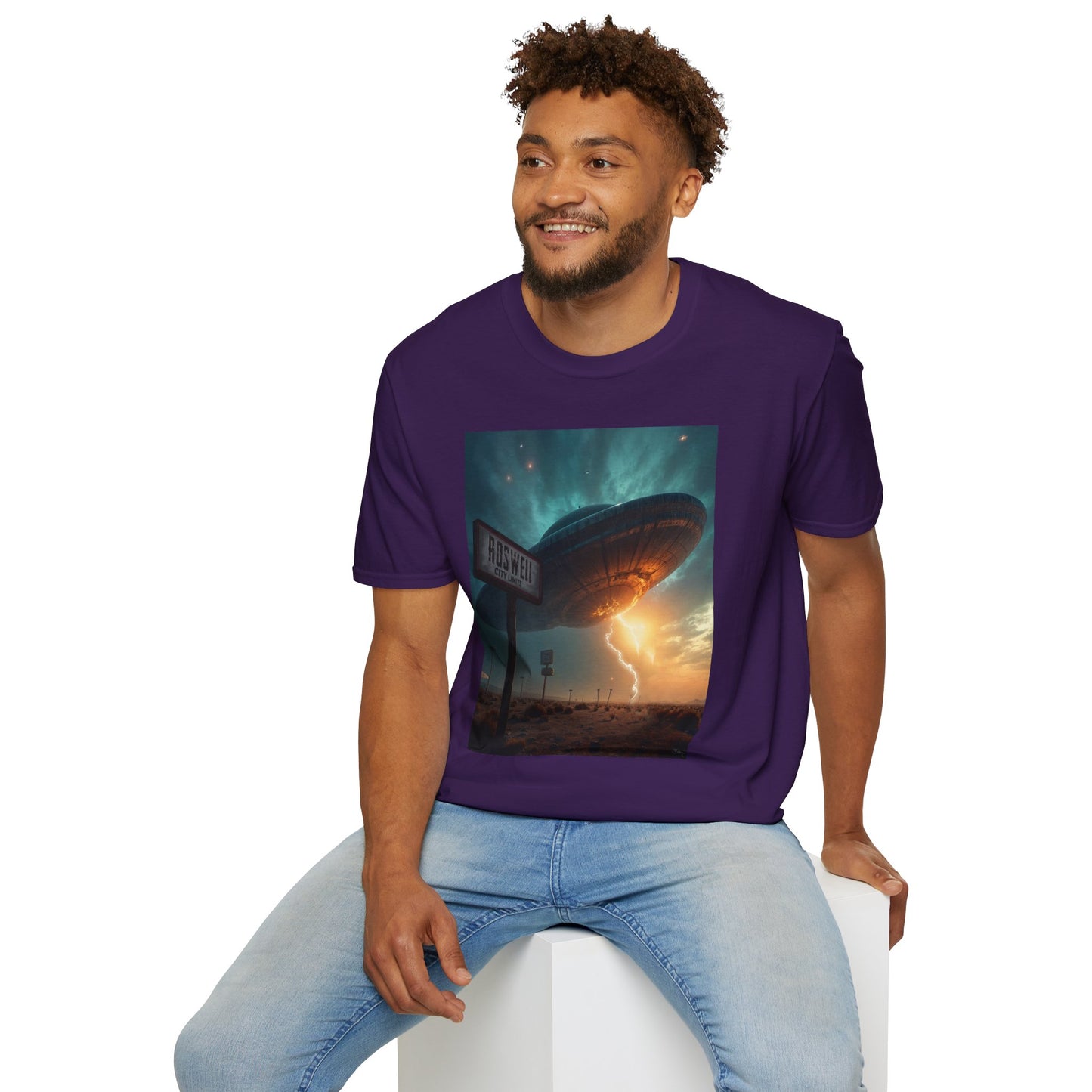 Roswell City Limits, Alien Sunset Softstyle T-Shirt | Unisex Graphic Tee, UFO Theme Shirt, Casual, Gift for Sci-Fi Lovers, Summer Fashion