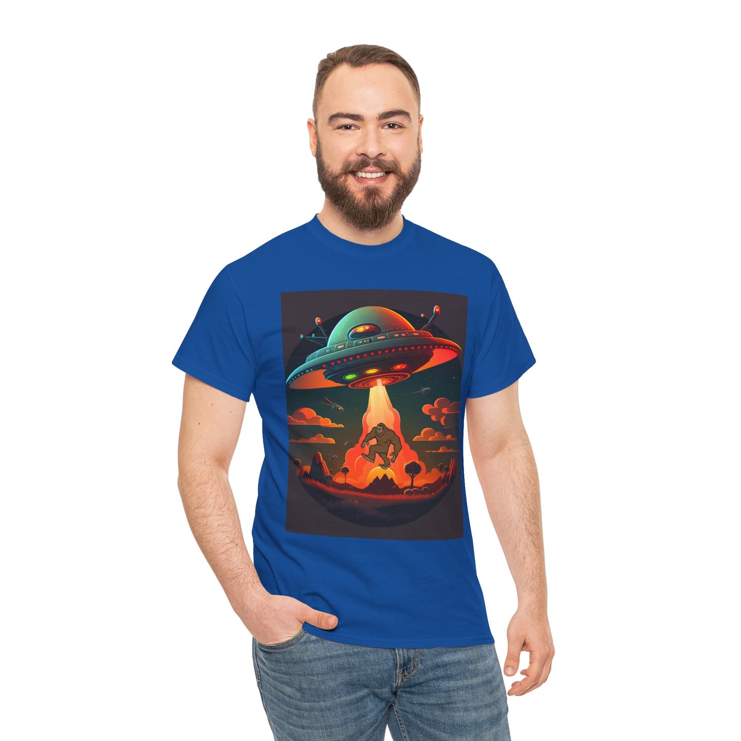 UFO, Bigfoot, Unisex Heavy Cotton Tee, graphic design, t-shirt, t-shirts, tshirts, png