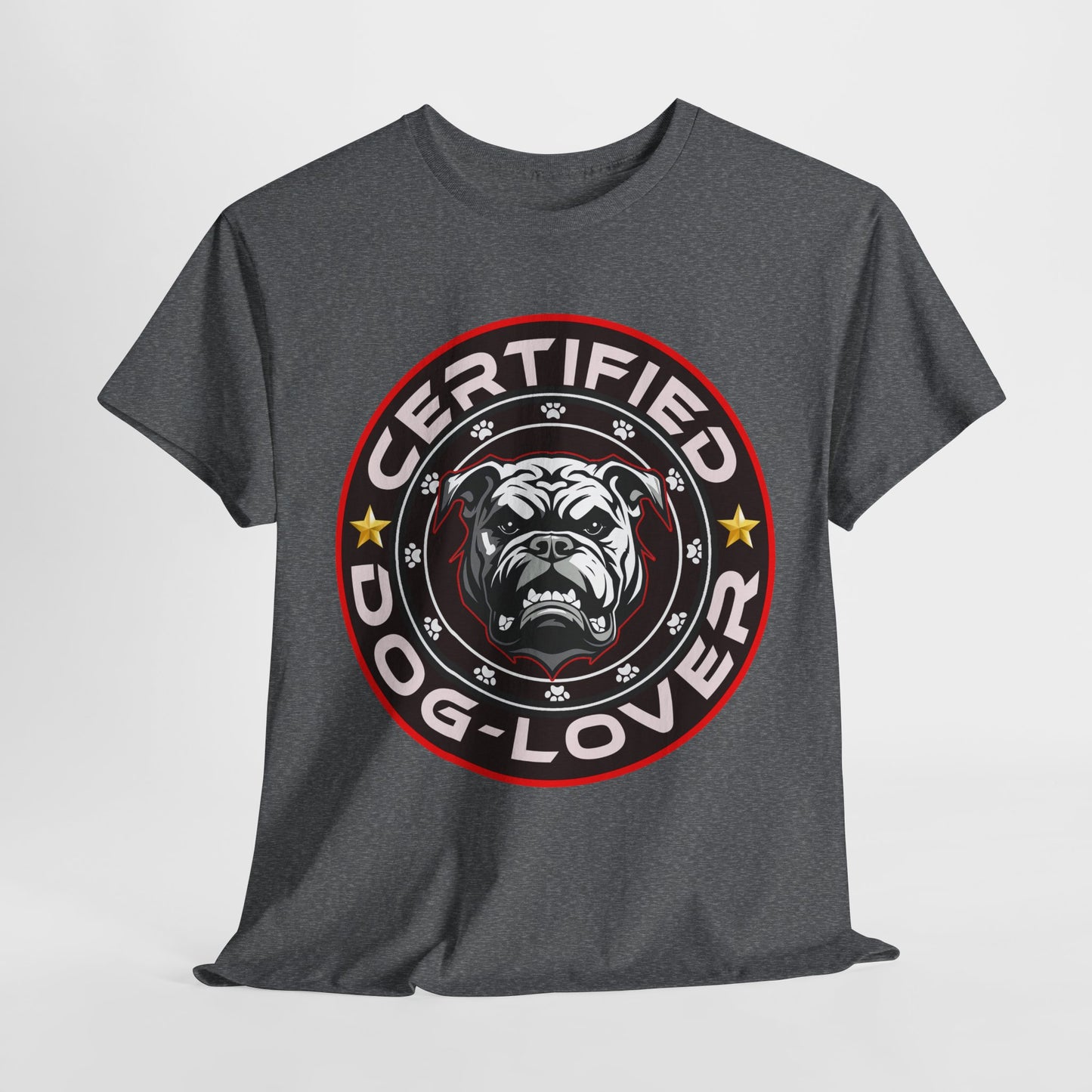 Certified Dog Lover Unisex Tee - Bulldog Print Design, GraphicTees, t-shirt, tshirt, png