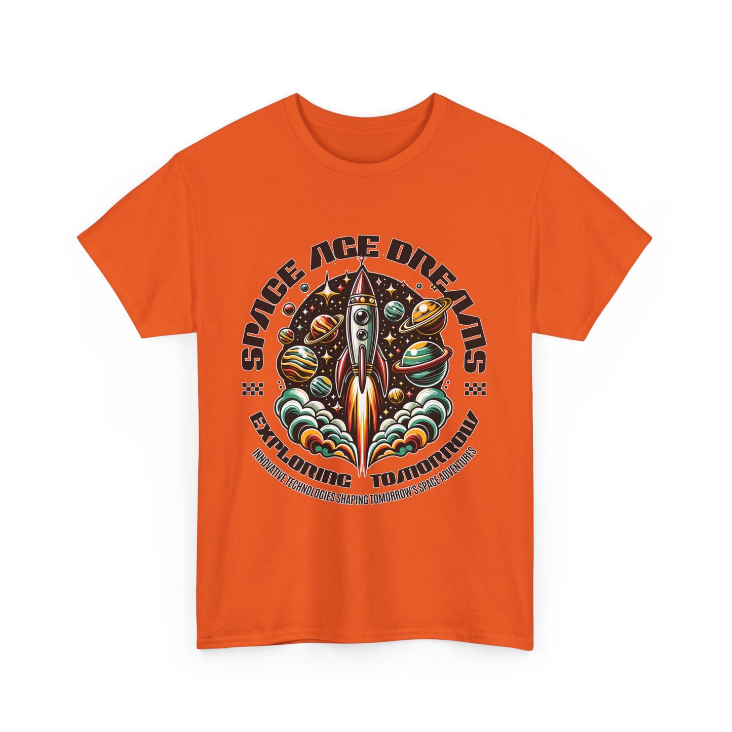 Space Age Dreams, Unisex Heavy Cotton Tee - Retro Rocket Design for Space Lovers, graphic design, png