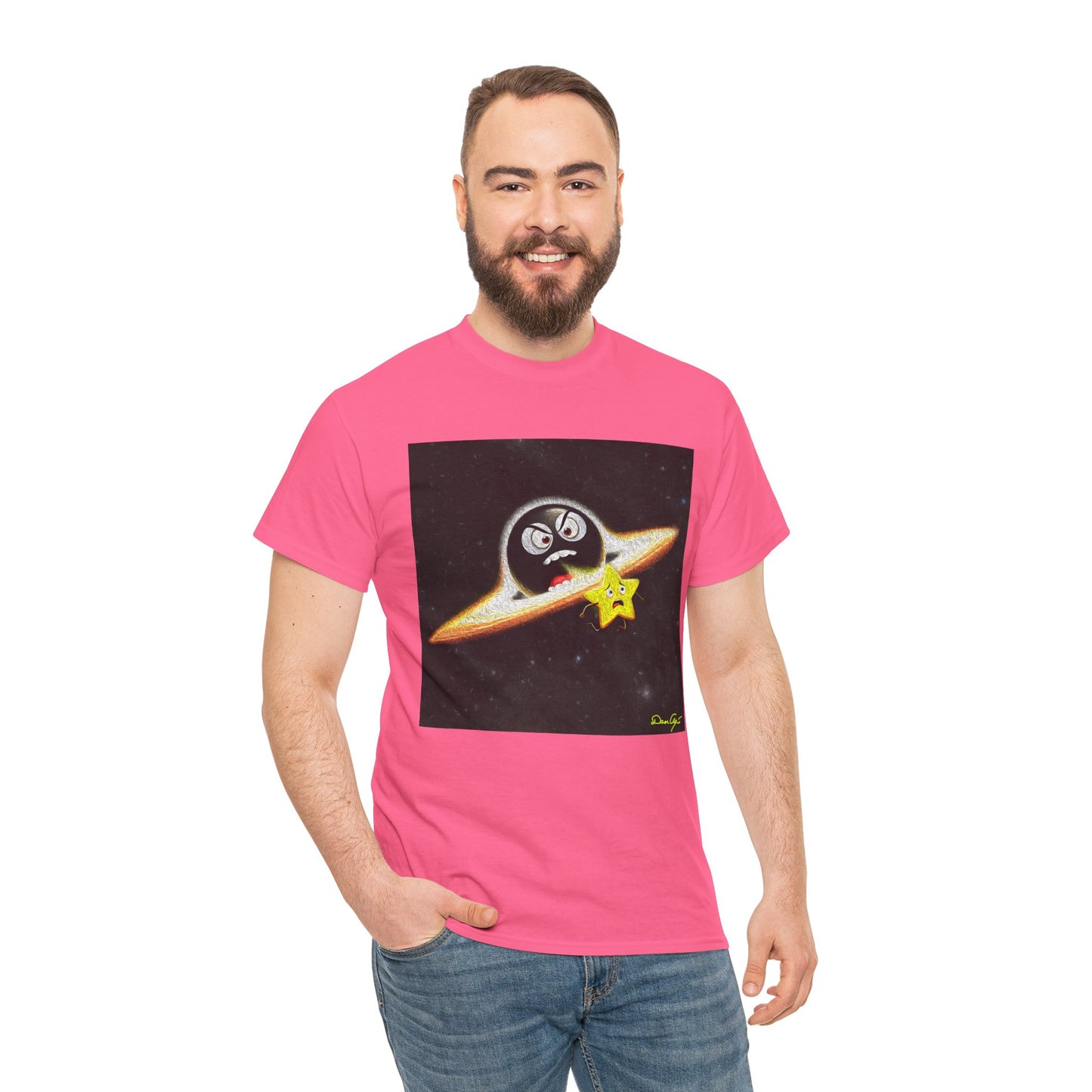 BlackHole Chasing Star, Space-Themed Unisex Heavy Cotton Tee with Cartoon Penguin Design, graphic design, png