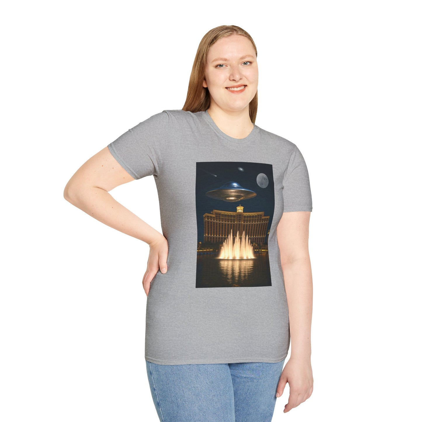 Cosmic Vibes Unisex T-Shirt - UFO & Moon Design, Relaxed Fit Tee for Space Lovers, Gift for Sci-Fi Fans, Casual Wear, Everyday Essentials, t-shirt, tshirt, png