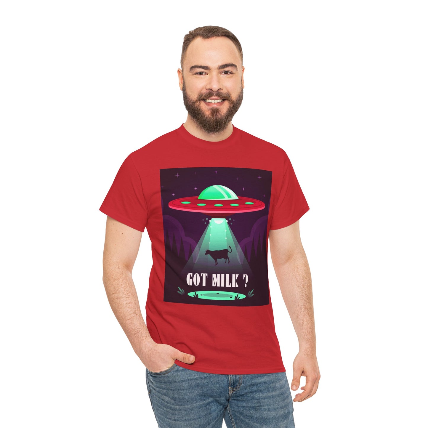 Got Milk? Unisex Heavy Cotton Tee, UFO abduction, comedy, funny, t-shirt, t-shirt, graphic design, tee, png