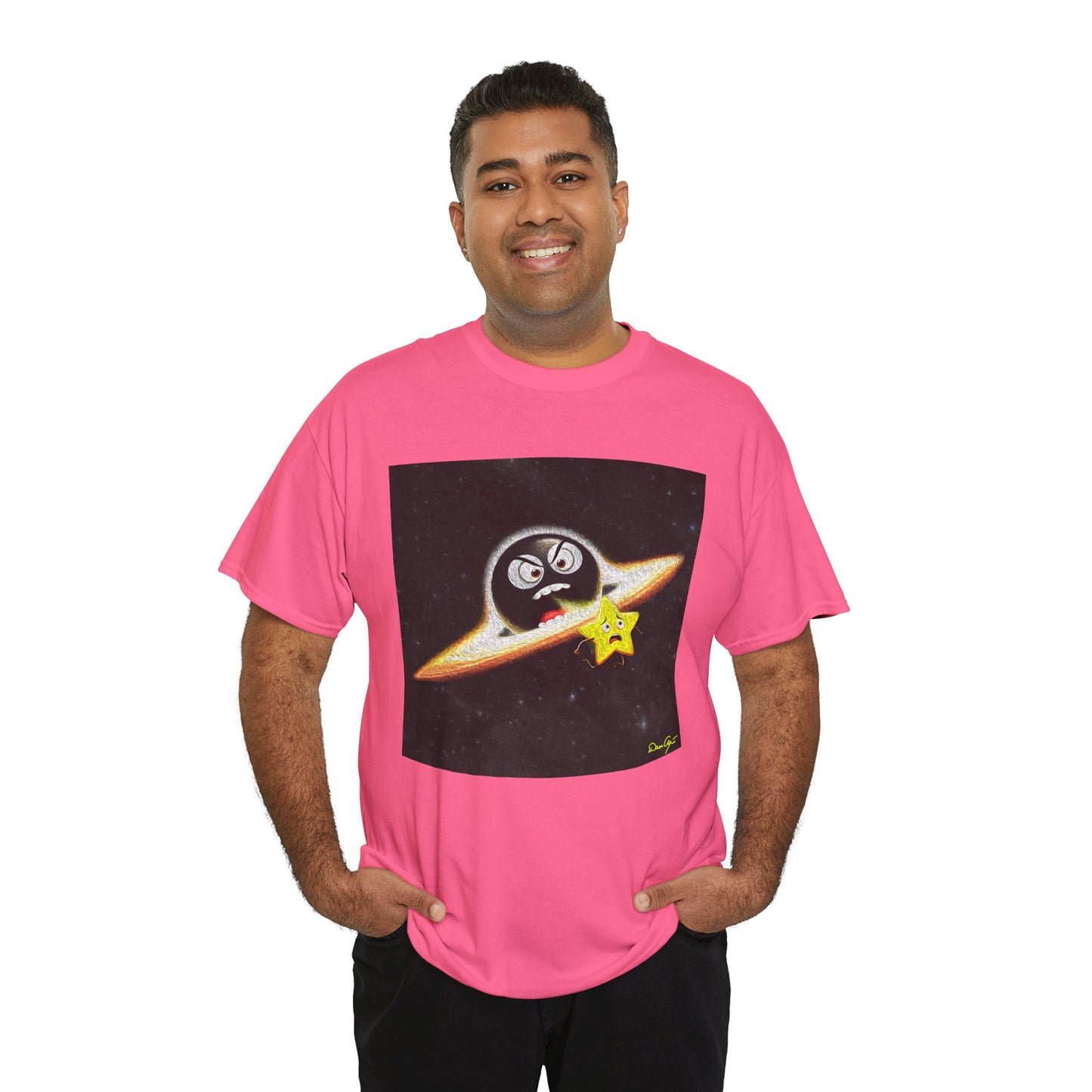 BlackHole Chasing Star, Space-Themed Unisex Heavy Cotton Tee with Cartoon Penguin Design, graphic design, png