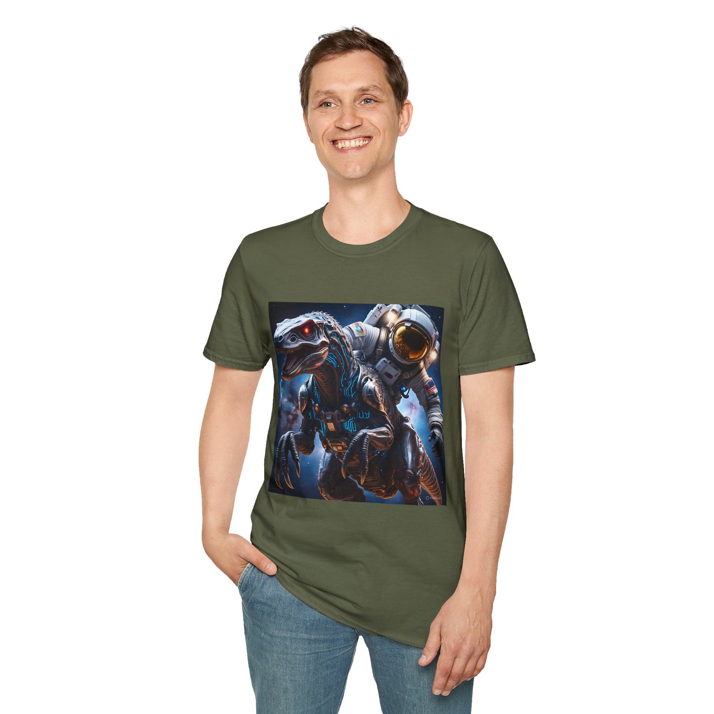Space Dinosaur Unisex Softstyle T-Shirt, Fun Gift for Kids, Science Fiction Tee, Unique Graphic Shirt, Cool Outfit for Parties, t-shirt, tshirt, png
