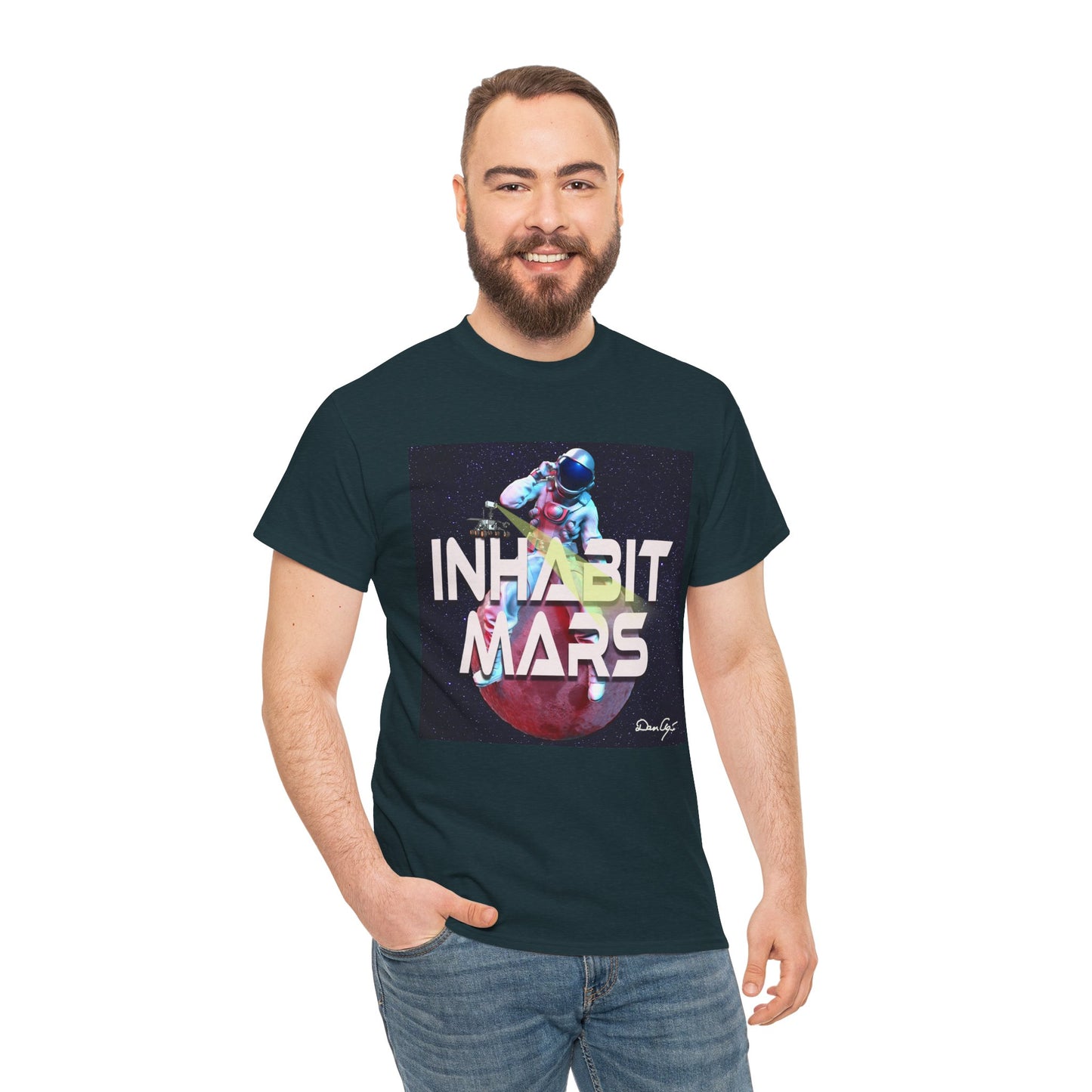Inhabit Mars, Unisex Heavy Cotton Tee, Space, SpaceX, Universe, UFO, multiverse, graphic design, png, graphic design, t-shirts, tee