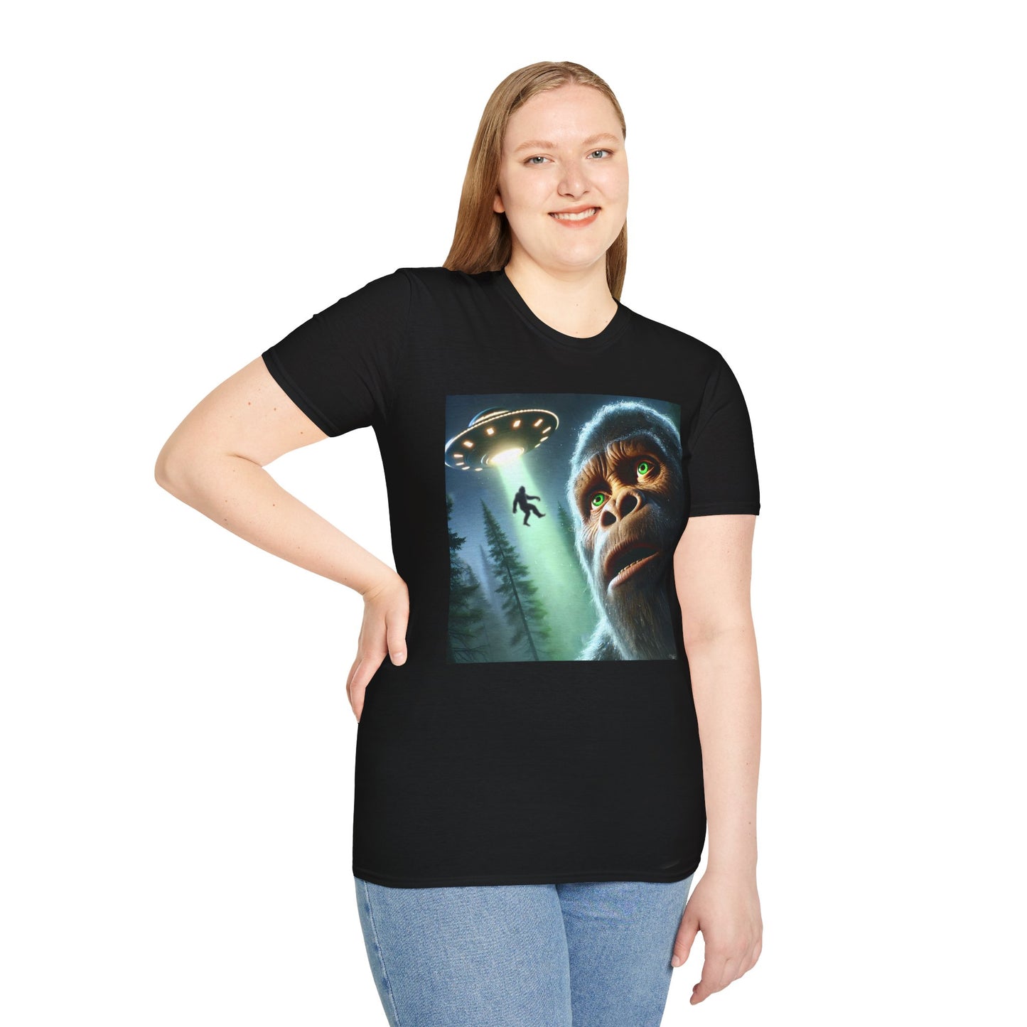 Bigfoot UFO Unisex T-Shirt, Funny Graphic Tee, Gift for Alien Lovers, Unique Summer Shirt, Casual Everyday Wear, t-shirt, tshirts, party