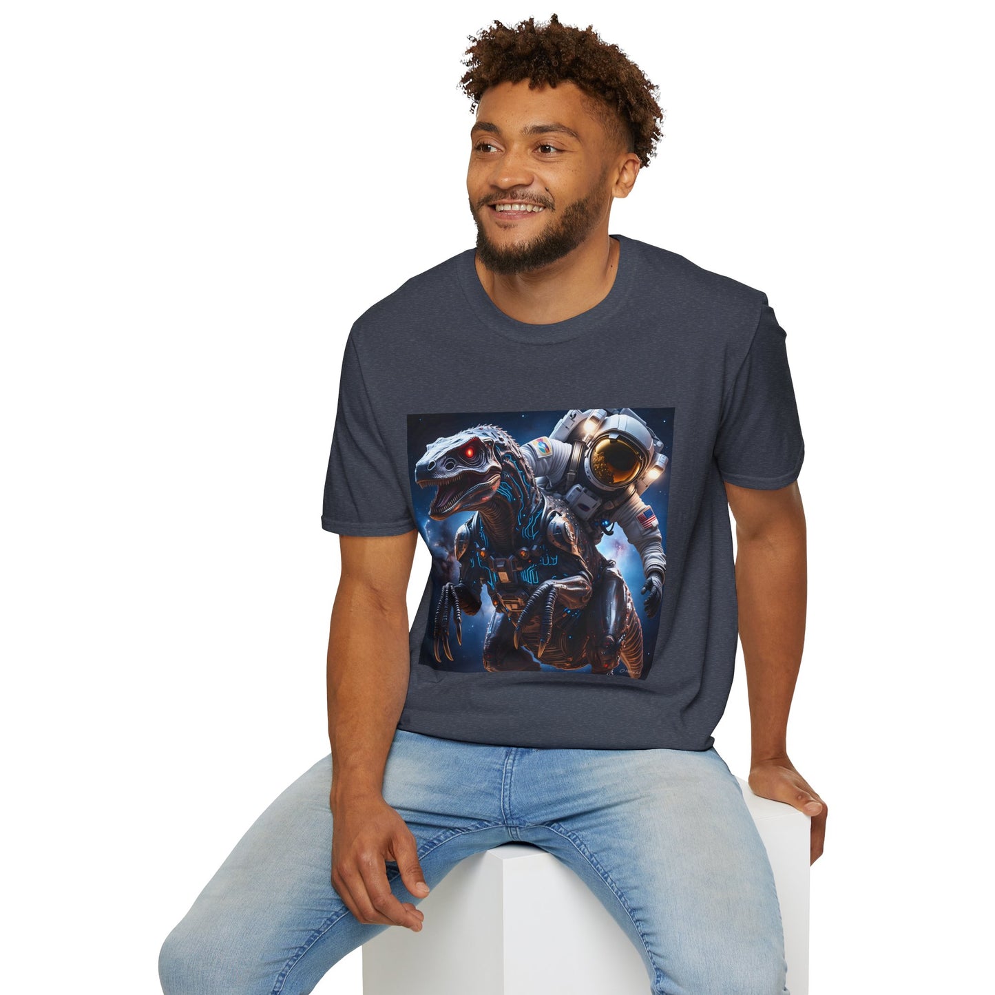Space Dinosaur Unisex Softstyle T-Shirt, Fun Gift for Kids, Science Fiction Tee, Unique Graphic Shirt, Cool Outfit for Parties, t-shirt, tshirt, png