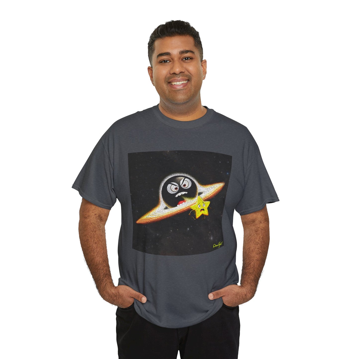 BlackHole Chasing Star, Space-Themed Unisex Heavy Cotton Tee with Cartoon Penguin Design, graphic design, png