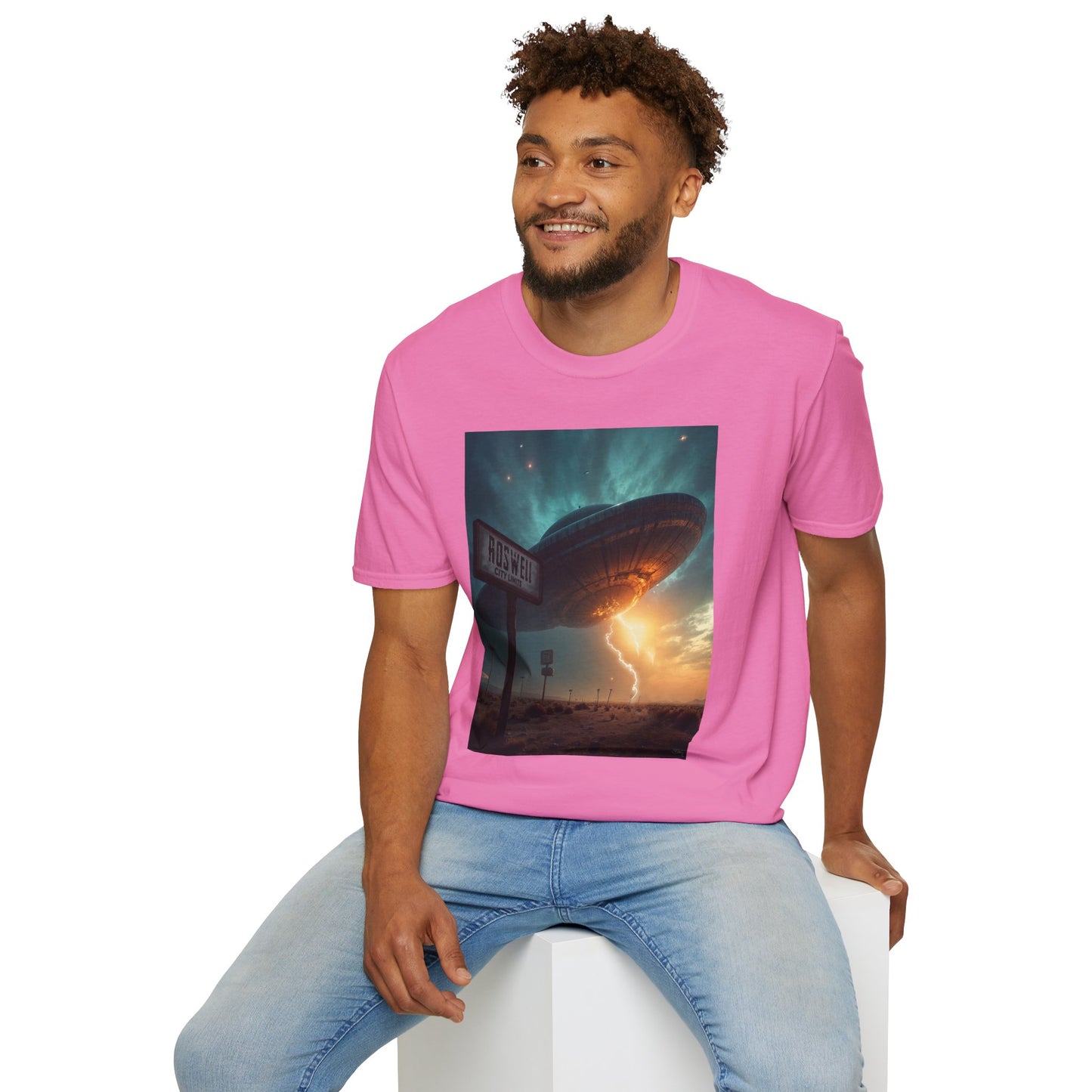 Roswell City Limits, Alien Sunset Softstyle T-Shirt | Unisex Graphic Tee, UFO Theme Shirt, Casual, Gift for Sci-Fi Lovers, Summer Fashion