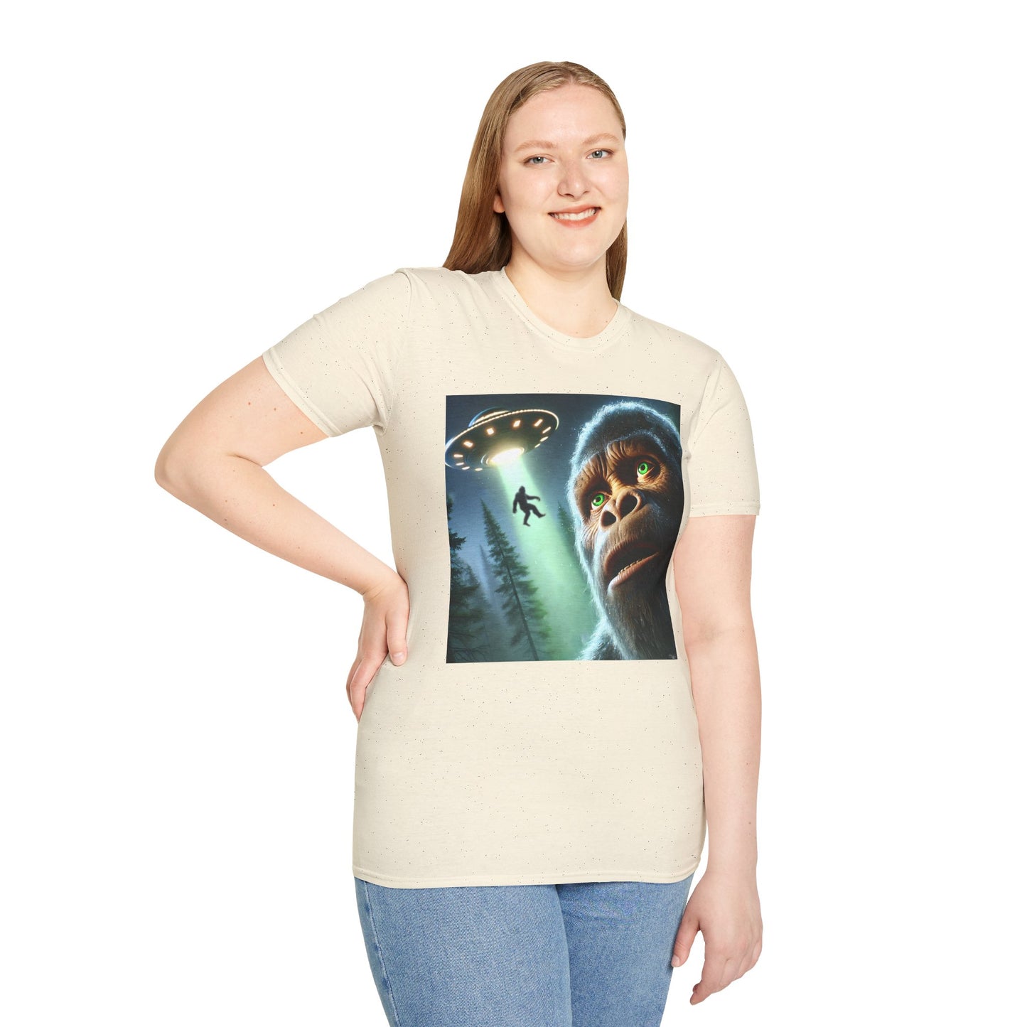 Bigfoot UFO Unisex T-Shirt, Funny Graphic Tee, Gift for Alien Lovers, Unique Summer Shirt, Casual Everyday Wear, t-shirt, tshirts, party