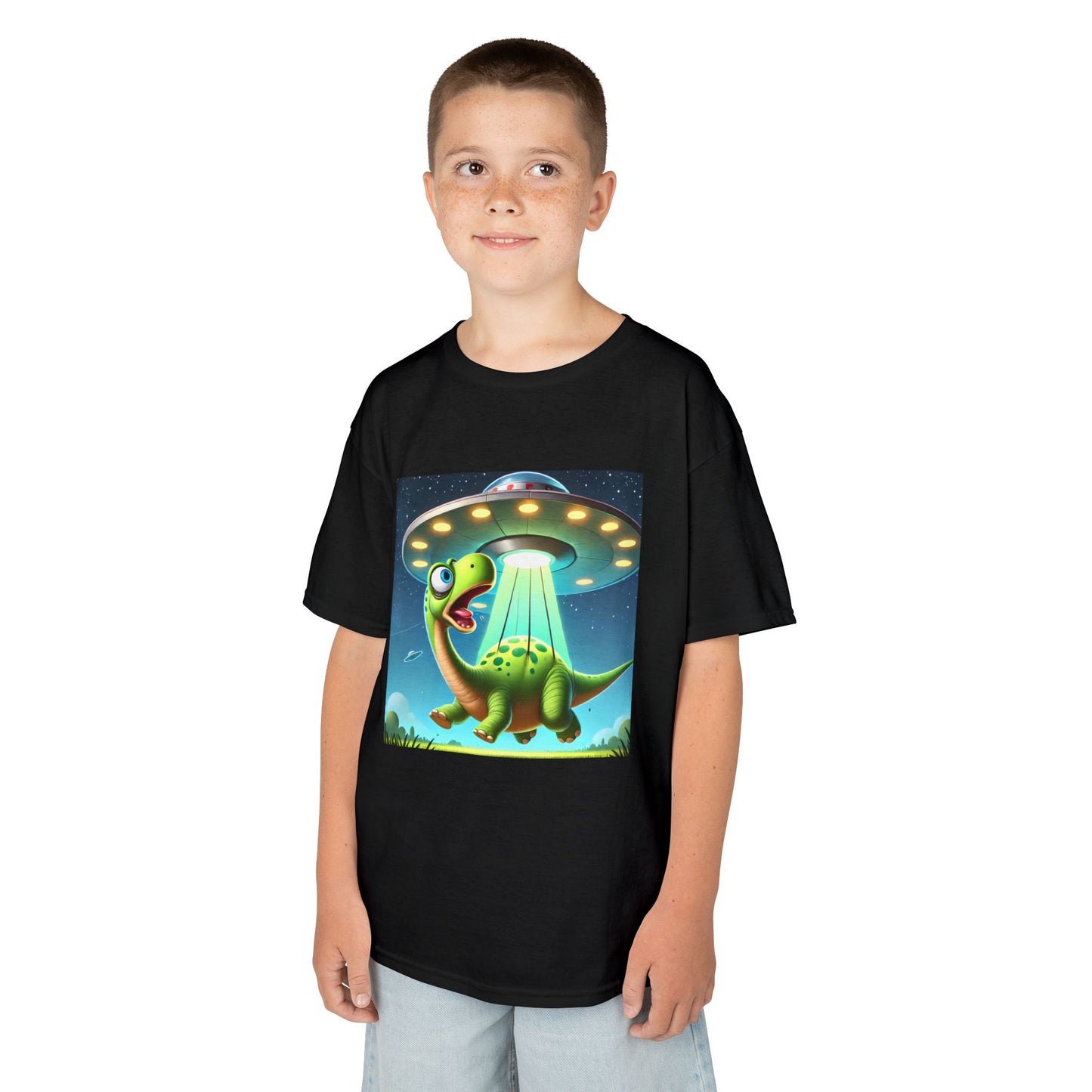 Dinosaur UFO Kids Tee, Fun Graphic Shirt for Boys and Girls, Perfect for Birthdays, Parties, Casual Wear, Gifts, tshirt, t-shirt