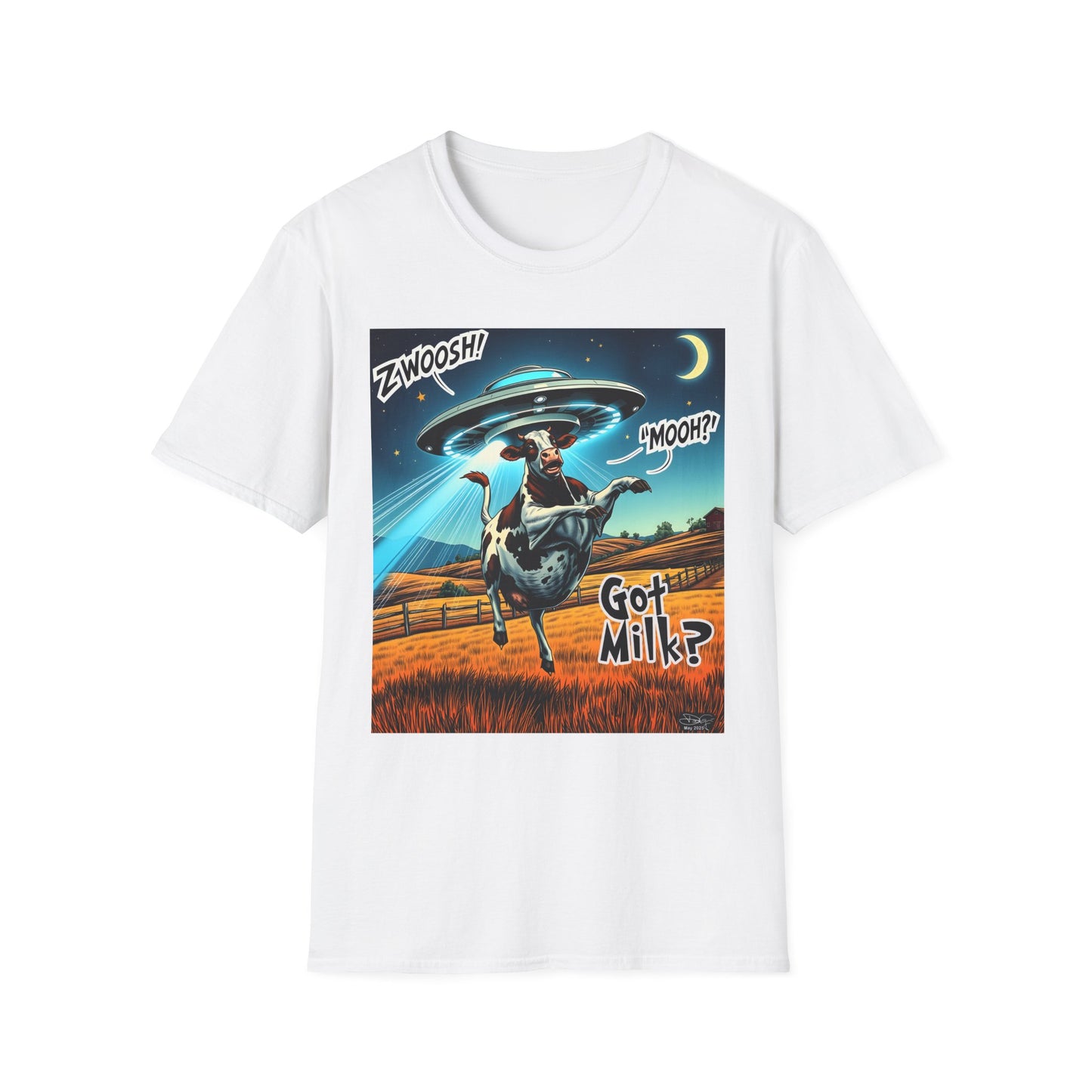 Funny Alien Cow T-Shirt - Got Milk? Unisex Soft style graphic Tee, UFO, galaxies, space, Blackhole, graphic design, png, sublimation