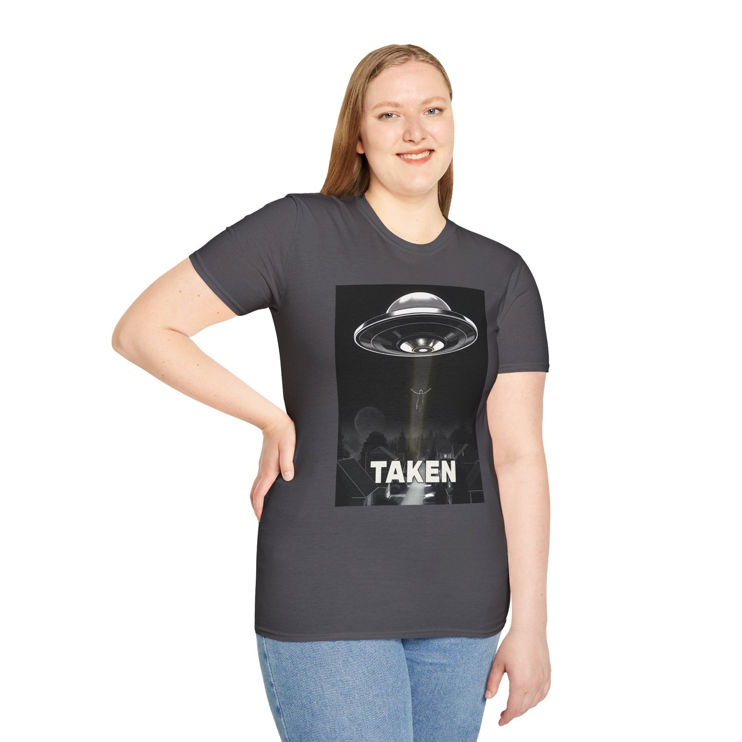 Taken 3, Alien Theme Unisex Softstyle T-Shirt, Fun Graphic Tee for UFO Lovers, Great for Casual Wear, Gifts for Sci-Fi Fans, Cool Shirt