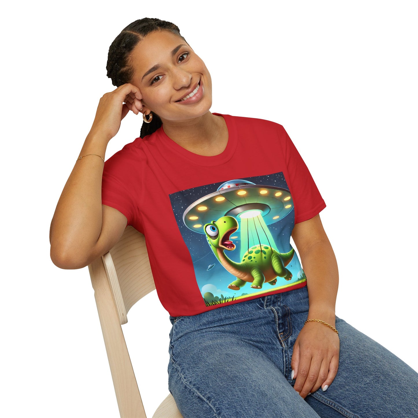 Cute Alien Dinosaur Unisex T-Shirt, Fun Graphic Tee, Kids & Adults, Space Theme, Playful Gift Idea, Birthday, Casual Wear