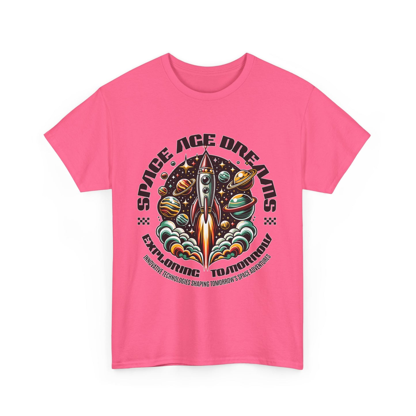 Space Age Dreams, Unisex Heavy Cotton Tee - Retro Rocket Design for Space Lovers, graphic design, png