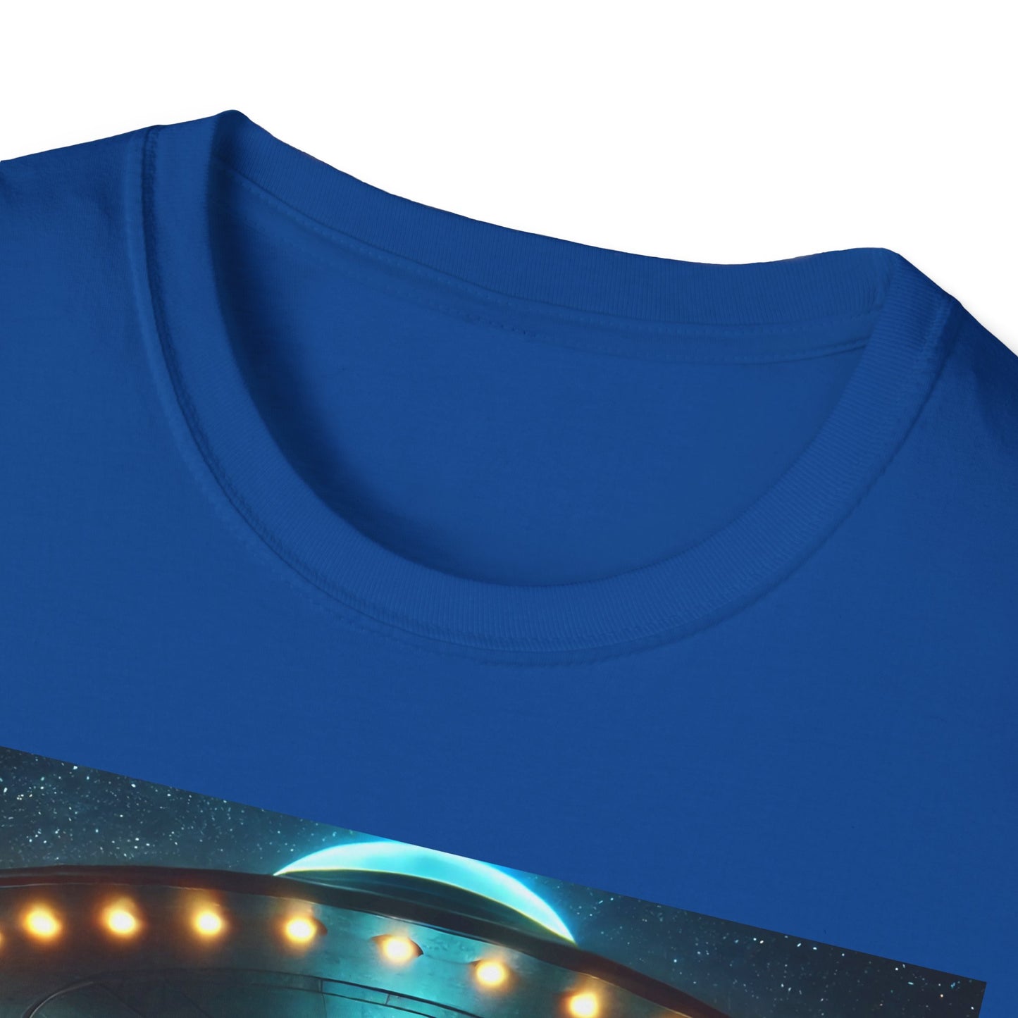 Alien Encounter Unisex Softstyle T-Shirt | Sci-Fi Fan Gift, Superhero Tee, UFO Shirt, Casual Wear, Unique Graphic T-Shirt