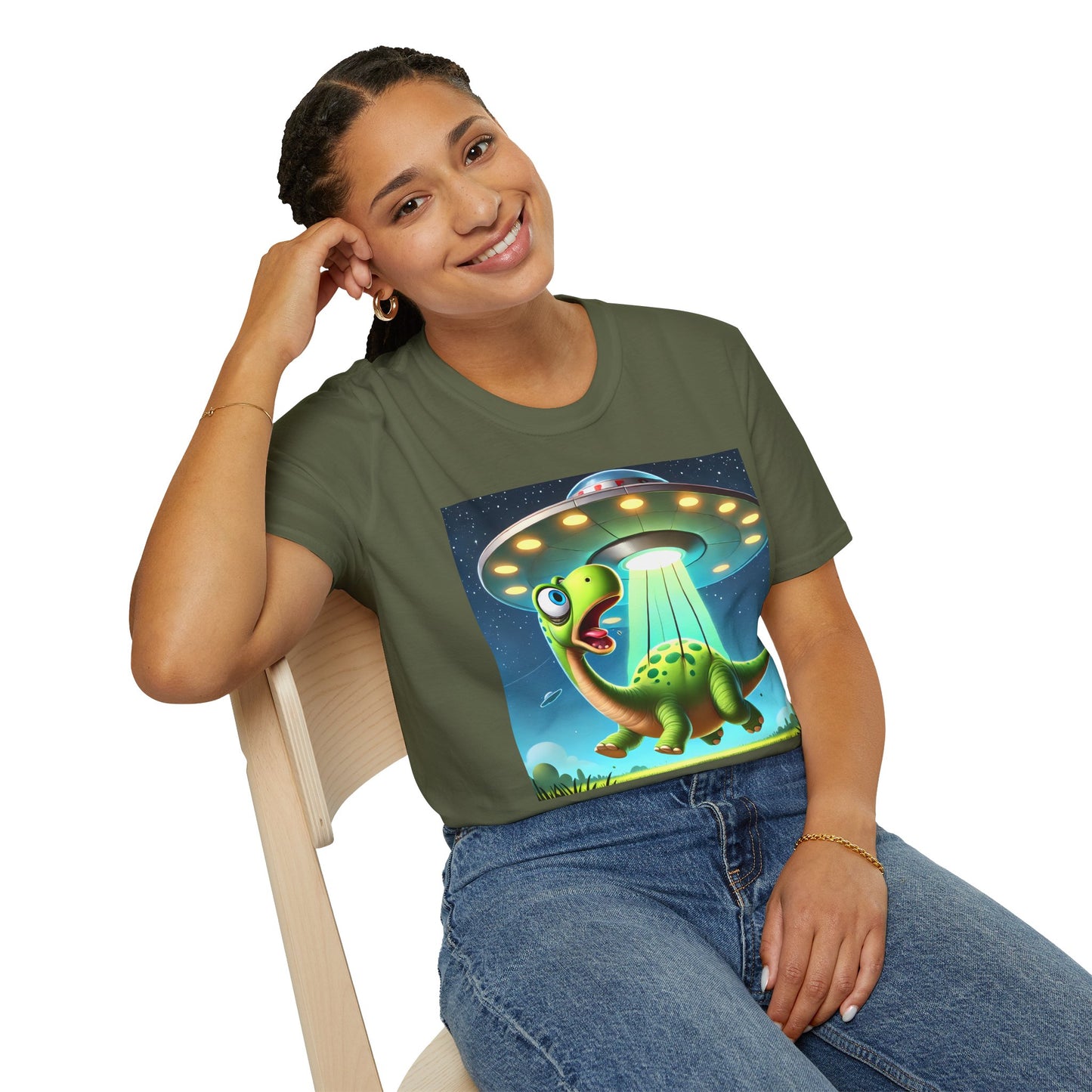 Cute Alien Dinosaur Unisex T-Shirt, Fun Graphic Tee, Kids & Adults, Space Theme, Playful Gift Idea, Birthday, Casual Wear