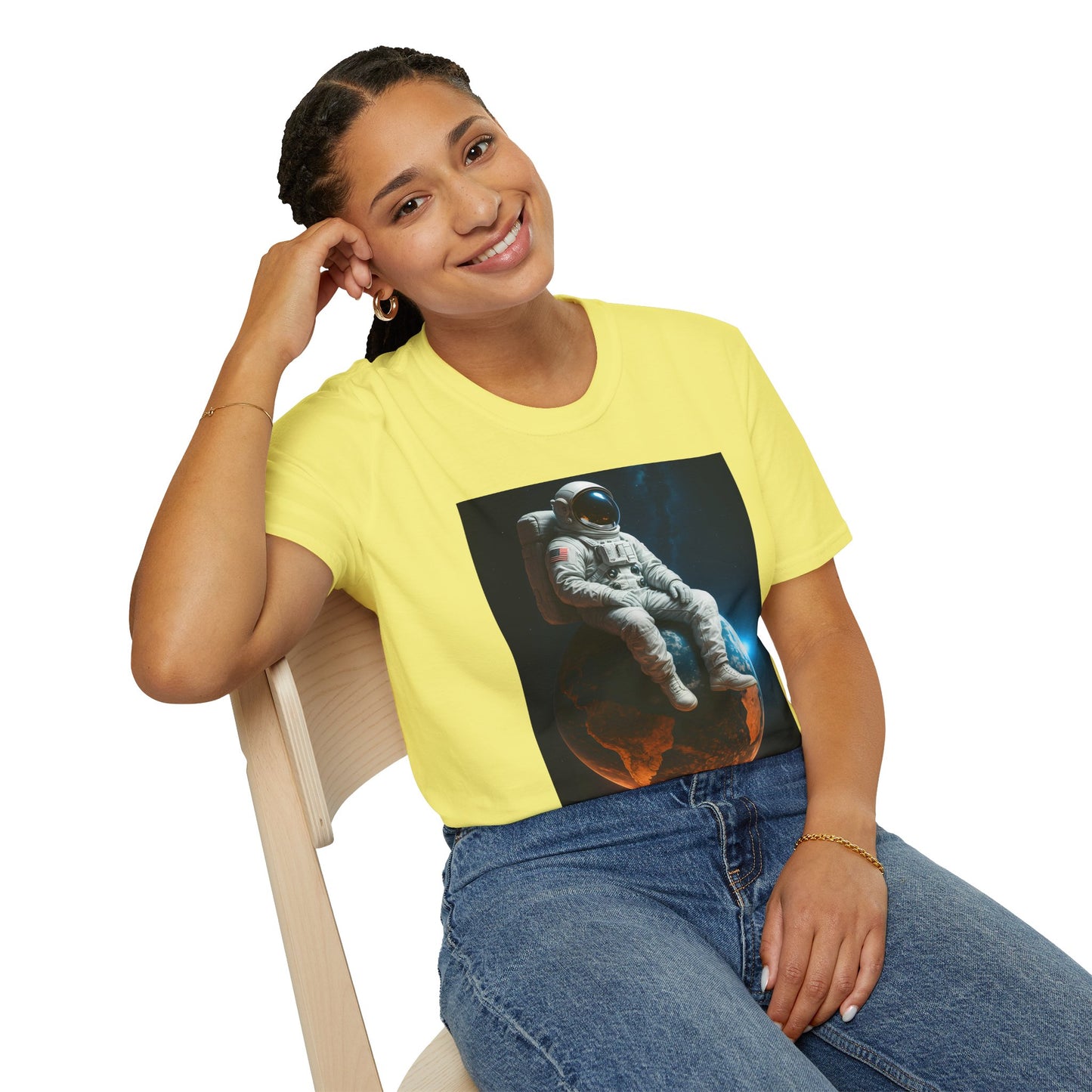 Sitting on an Earth, Cosmic Astronaut T-Shirt, Unisex Graphic Tee, Space Lover Gift, Casual Wear, Astronomy Fan Shirt, Graphic Tee, t-shirt, tshirt, png