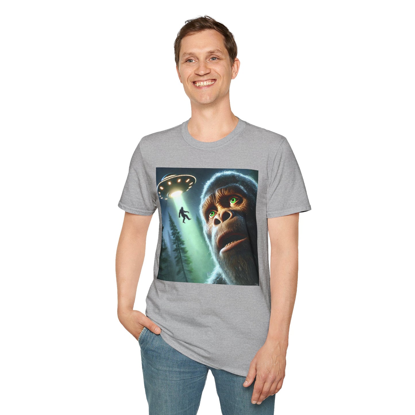 Bigfoot UFO Unisex T-Shirt, Funny Graphic Tee, Gift for Alien Lovers, Unique Summer Shirt, Casual Everyday Wear, t-shirt, tshirts, party