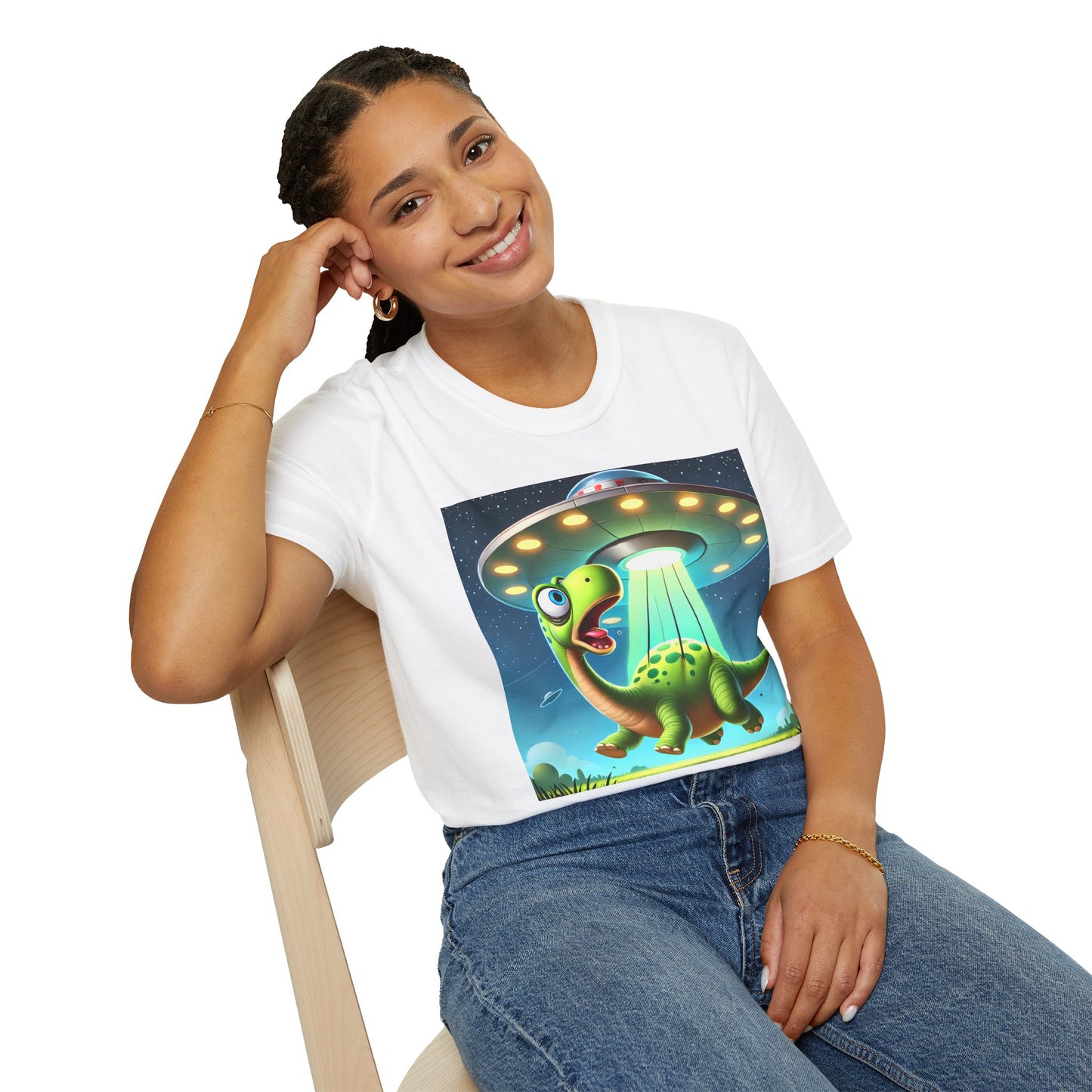 Cute Alien Dinosaur Unisex T-Shirt, Fun Graphic Tee, Kids & Adults, Space Theme, Playful Gift Idea, Birthday, Casual Wear