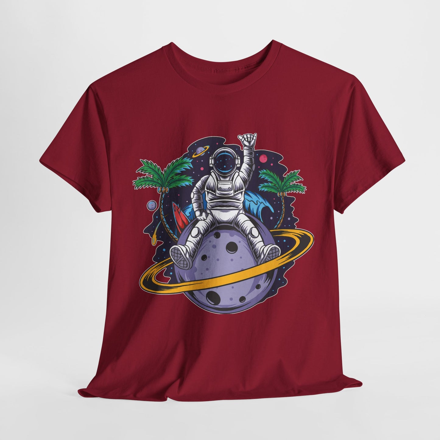 Cosmic Adventure, Unisex Heavy Cotton Tee - Astronaut & Planet Design, graphic design, png, art