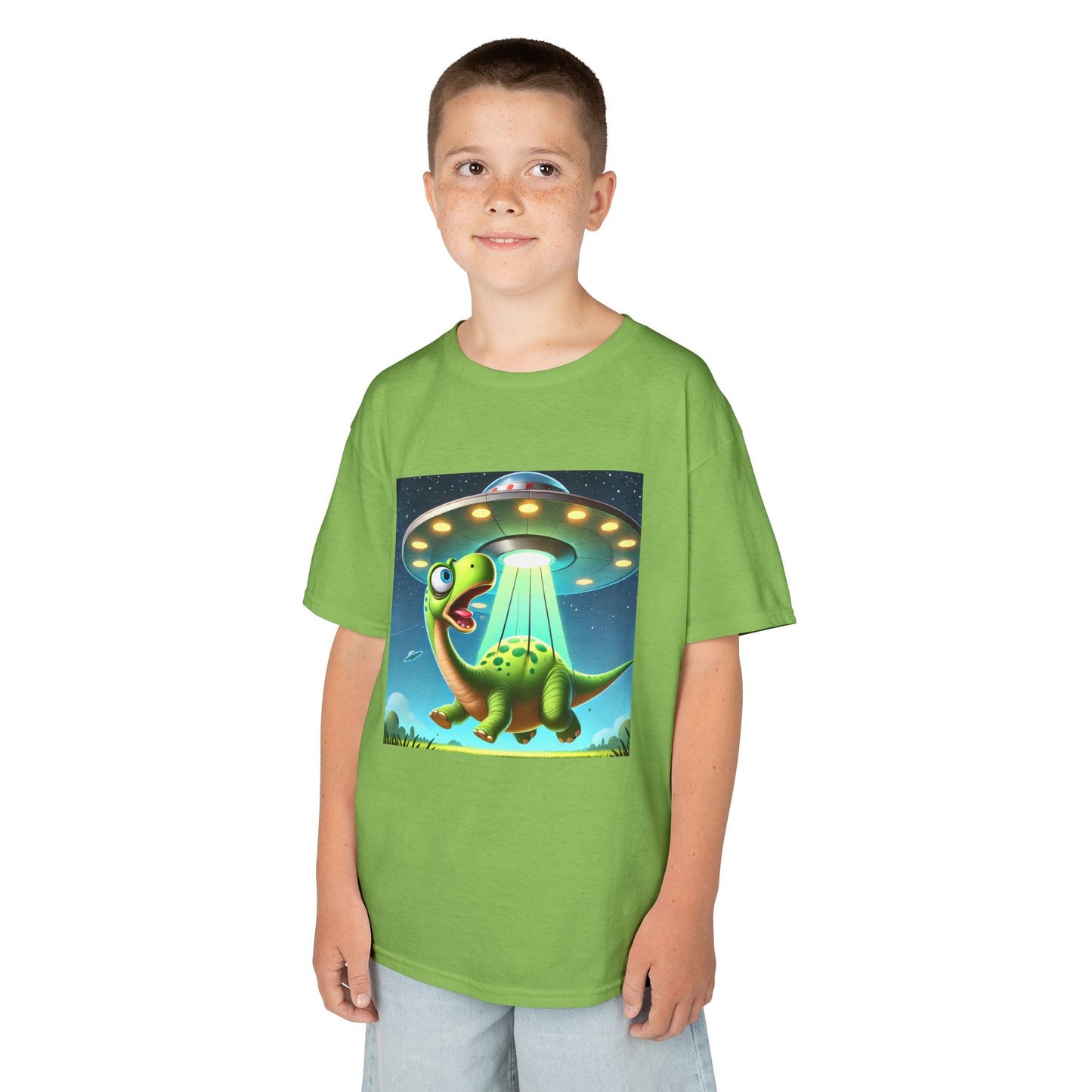 Dinosaur UFO Kids Tee, Fun Graphic Shirt for Boys and Girls, Perfect for Birthdays, Parties, Casual Wear, Gifts, tshirt, t-shirt