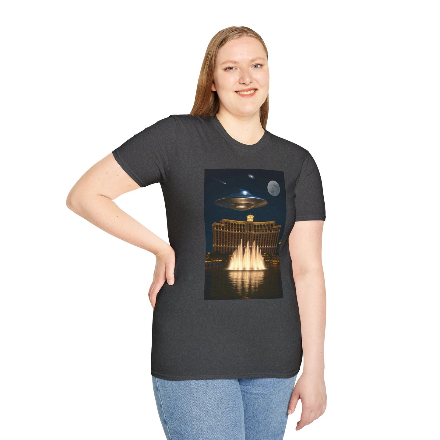 Cosmic Vibes Unisex T-Shirt - UFO & Moon Design, Relaxed Fit Tee for Space Lovers, Gift for Sci-Fi Fans, Casual Wear, Everyday Essentials, t-shirt, tshirt, png