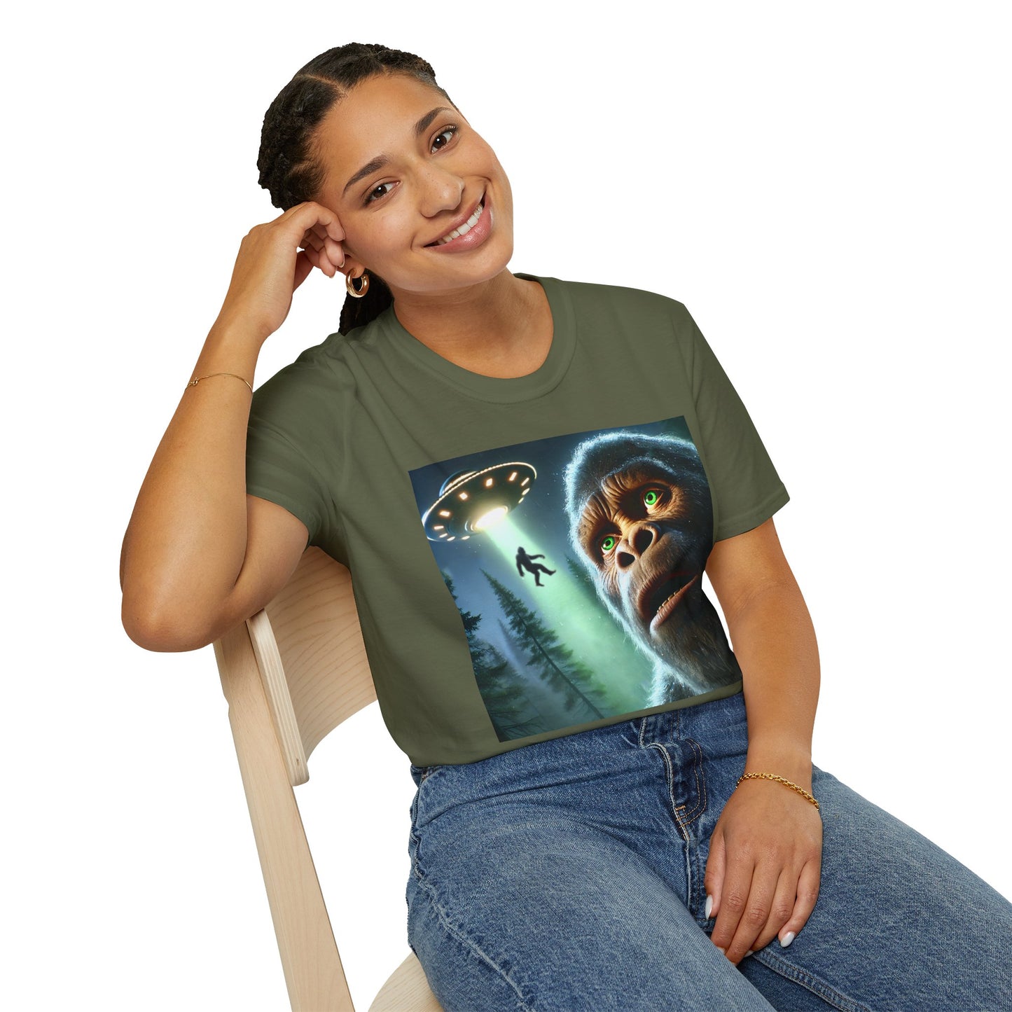 Bigfoot UFO Unisex T-Shirt, Funny Graphic Tee, Gift for Alien Lovers, Unique Summer Shirt, Casual Everyday Wear, t-shirt, tshirts, party