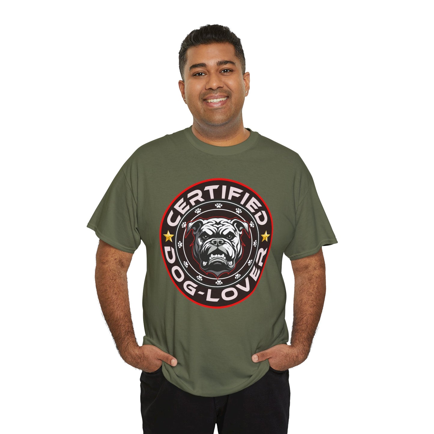 Certified Dog Lover Unisex Tee - Bulldog Print Design, GraphicTees, t-shirt, tshirt, png