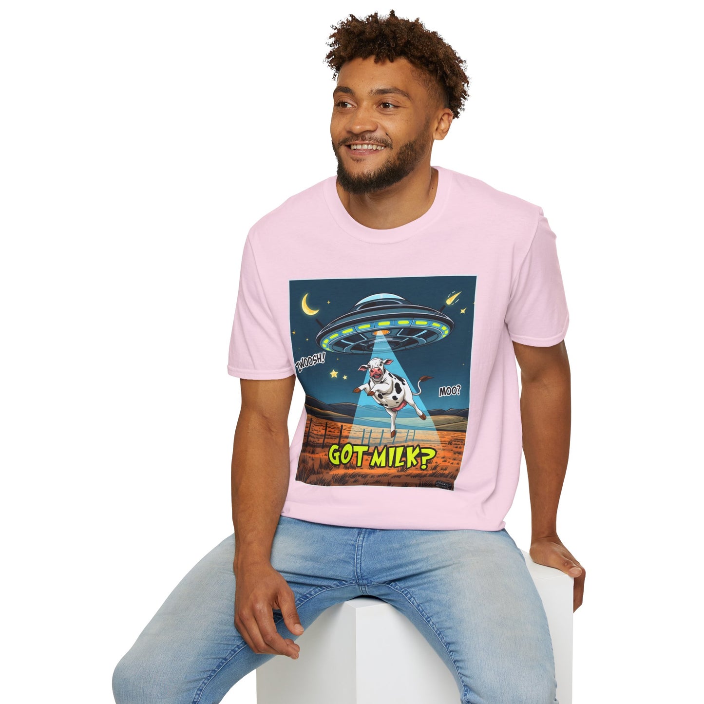 Got Milk? Cow UFO Unisex Softstyle T-Shirt – Fun Graphic Tee for Dairy Lovers, graphic tees, t-shirt, tshirt, graphic design, png