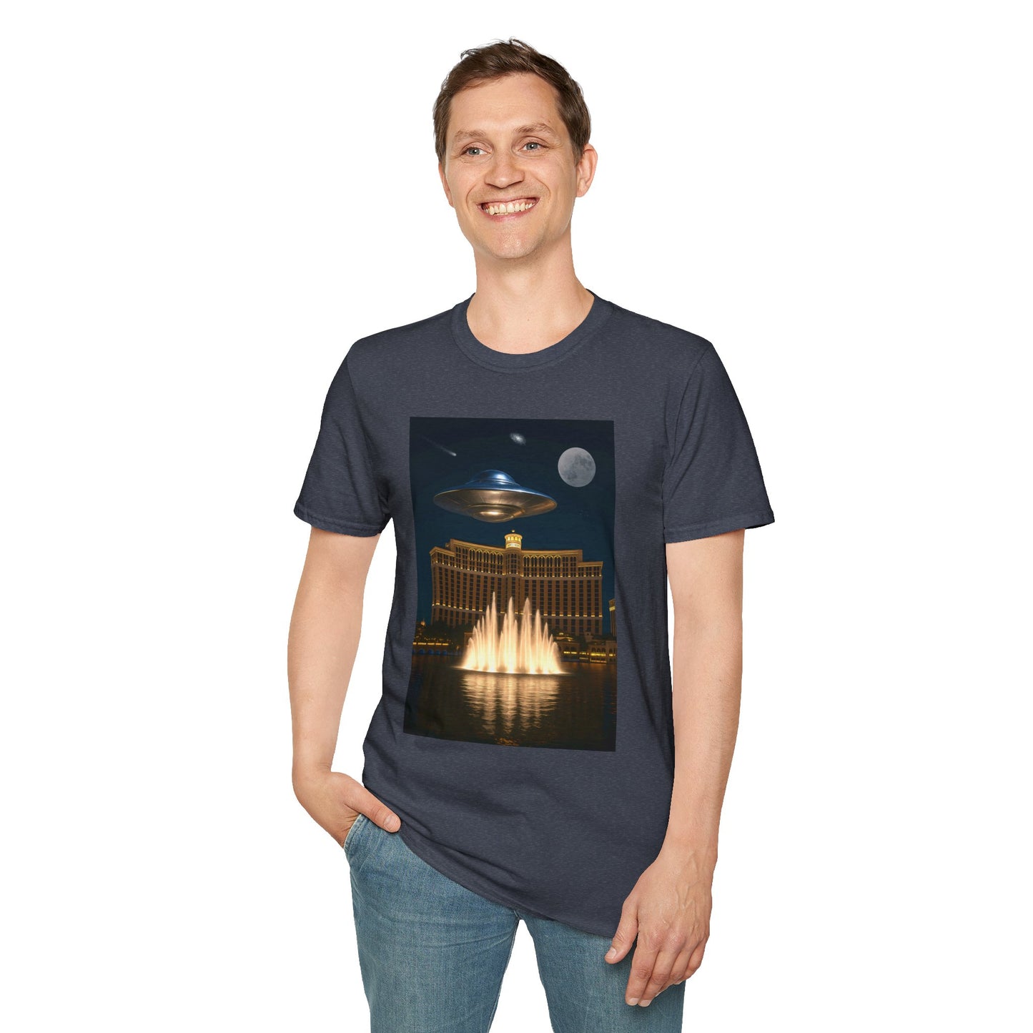 Cosmic Vibes Unisex T-Shirt - UFO & Moon Design, Relaxed Fit Tee for Space Lovers, Gift for Sci-Fi Fans, Casual Wear, Everyday Essentials, t-shirt, tshirt, png