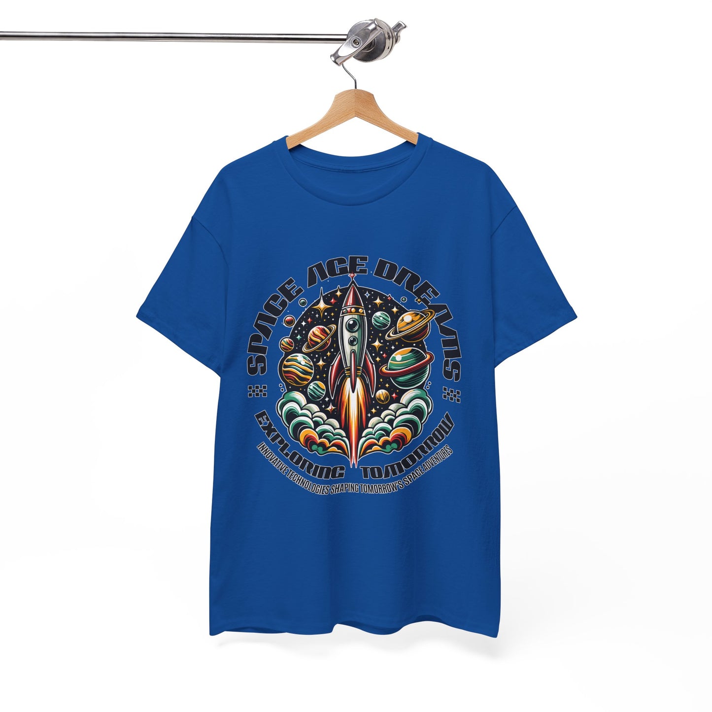 Space Age Dreams, Unisex Heavy Cotton Tee - Retro Rocket Design for Space Lovers, graphic design, png