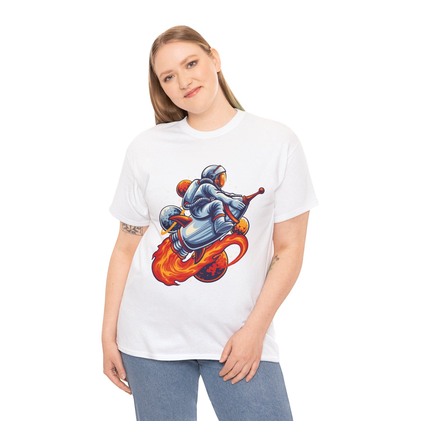 Retro Space Explorer Unisex Heavy Cotton Tee, graphic designed, tees, t-shirt, t-shirts, png