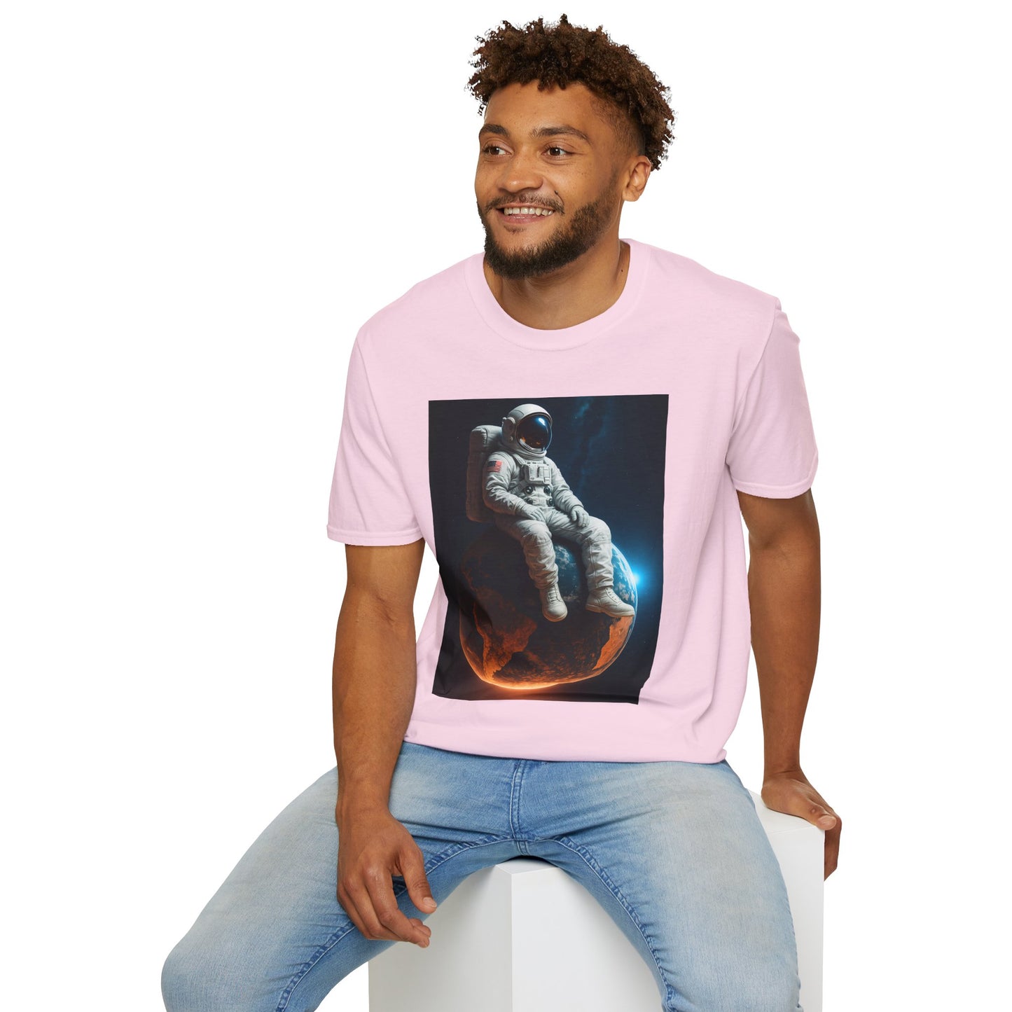 Sitting on an Earth, Cosmic Astronaut T-Shirt, Unisex Graphic Tee, Space Lover Gift, Casual Wear, Astronomy Fan Shirt, Graphic Tee, t-shirt, tshirt, png
