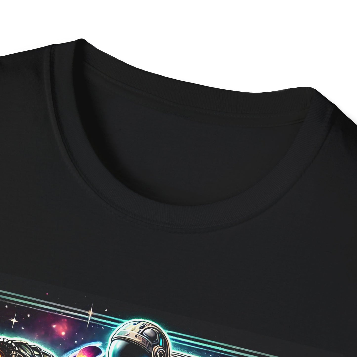Cosmic Dinosaur Rider Softstyle T-Shirt | Fun Graphic Tee, Unique Gift, Space Lover Shirt, Sci-Fi Enthusiast Apparel