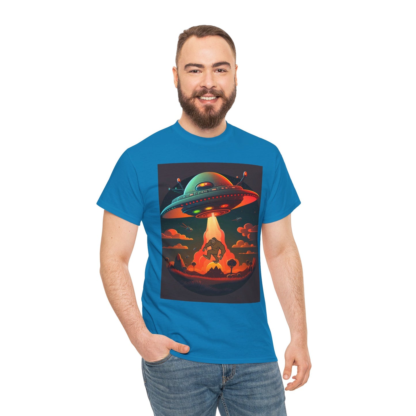 UFO, Bigfoot, Unisex Heavy Cotton Tee, graphic design, t-shirt, t-shirts, tshirts, png