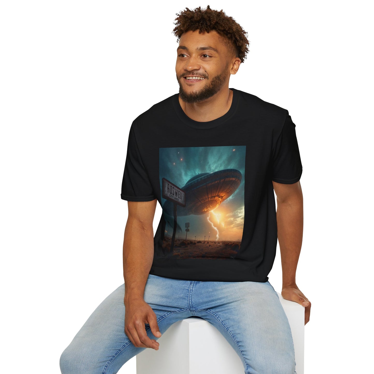Roswell City Limits, Alien Sunset Softstyle T-Shirt | Unisex Graphic Tee, UFO Theme Shirt, Casual, Gift for Sci-Fi Lovers, Summer Fashion