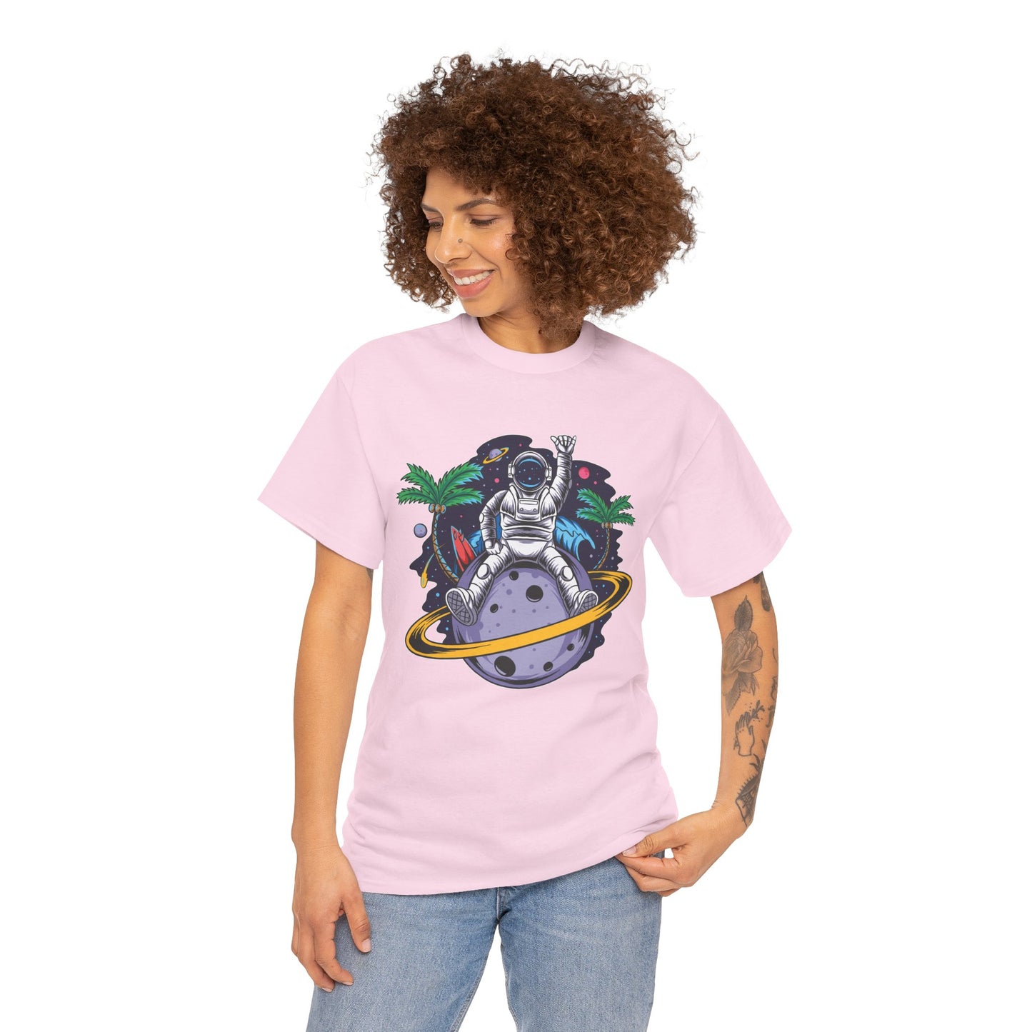 Cosmic Adventure, Unisex Heavy Cotton Tee - Astronaut & Planet Design, graphic design, png, art