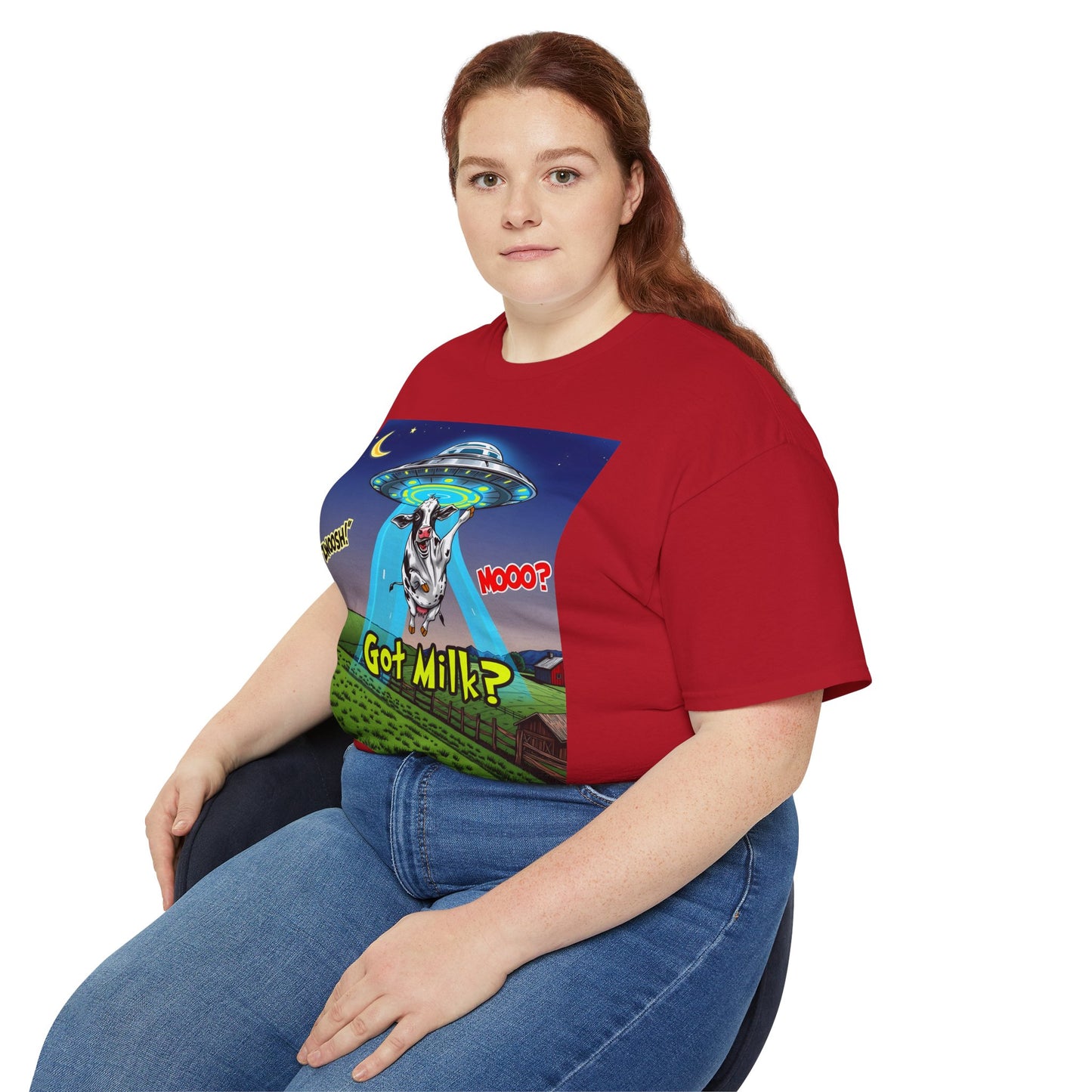 Got Milk? Funny Unisex Ultra Cotton Tee - Humorous Cow and UFO Design, graphic tee, t-shirts, tshirt, png, sublimation