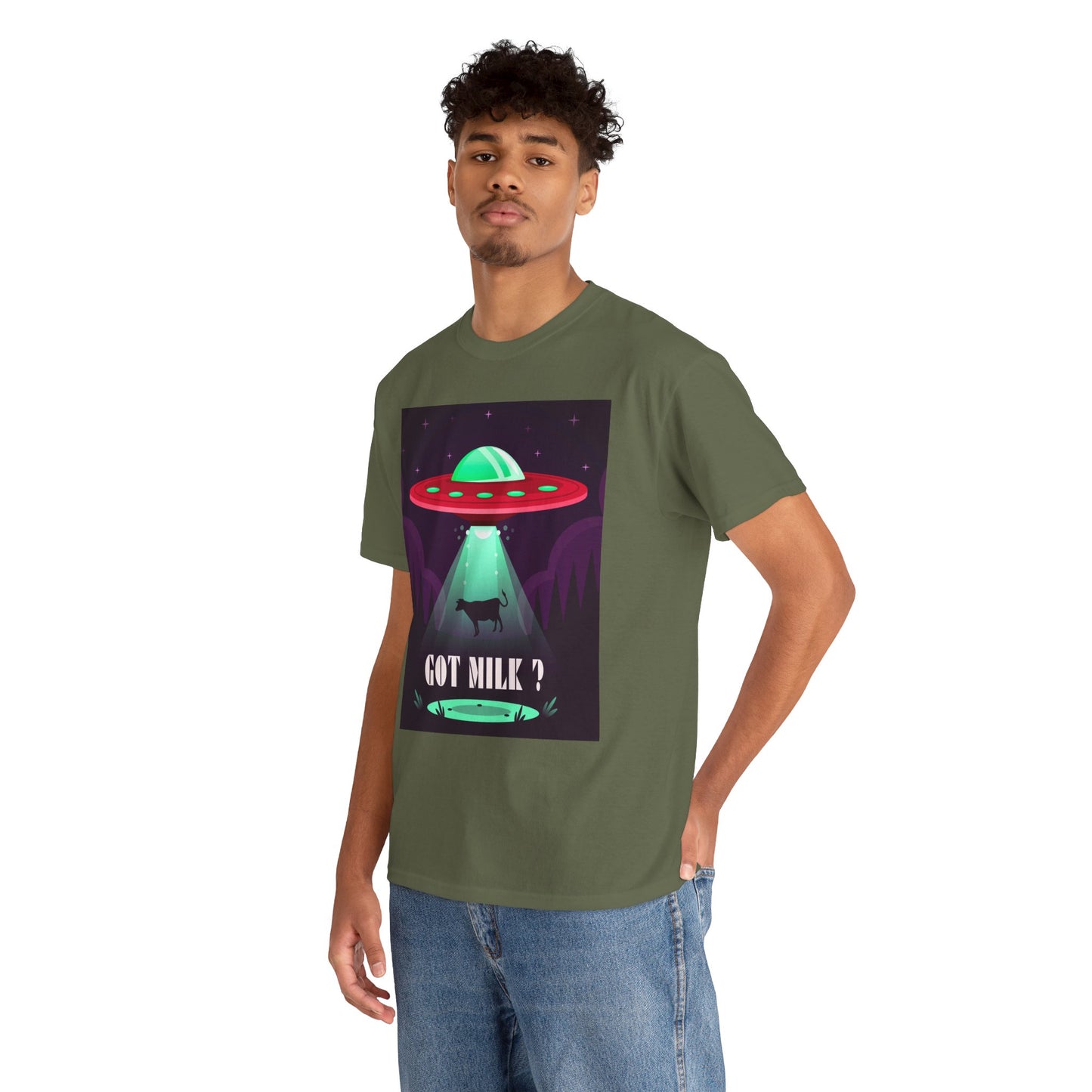 Got Milk? Unisex Heavy Cotton Tee, UFO abduction, comedy, funny, t-shirt, t-shirt, graphic design, tee, png