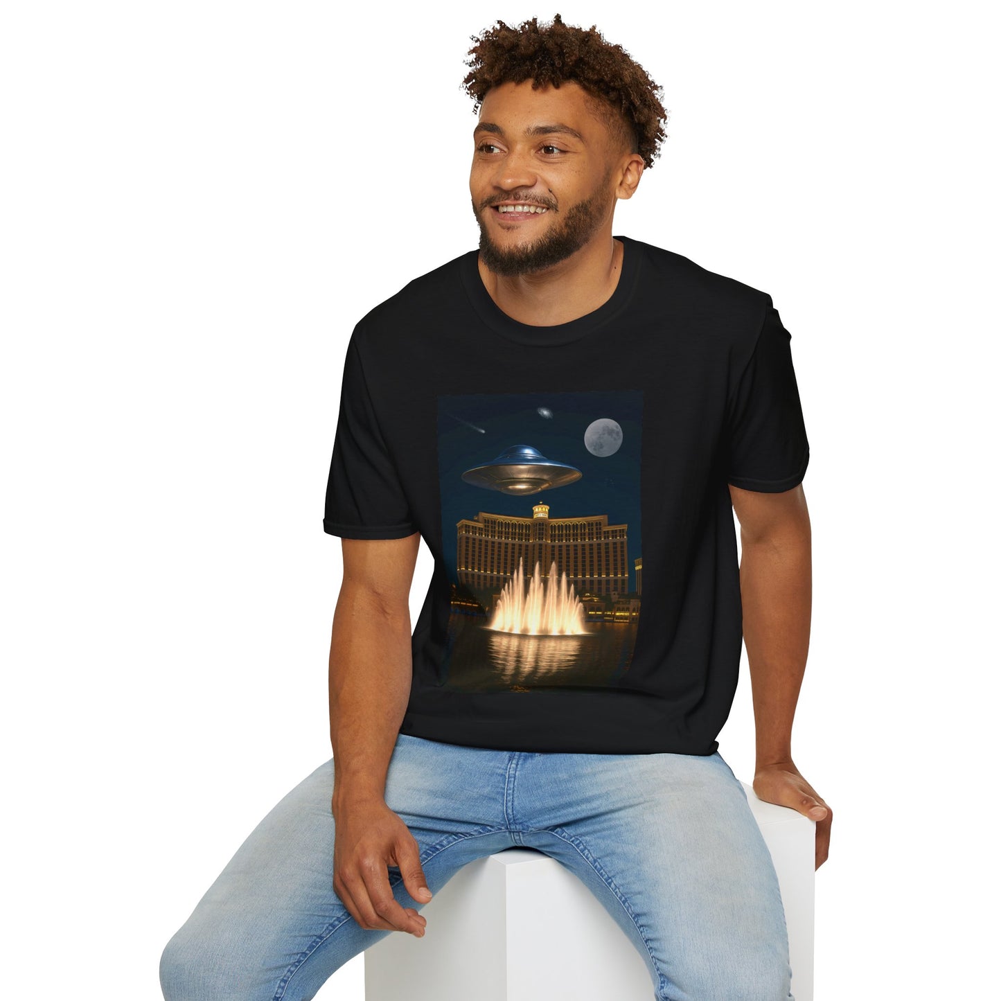 Cosmic Vibes Unisex T-Shirt - UFO & Moon Design, Relaxed Fit Tee for Space Lovers, Gift for Sci-Fi Fans, Casual Wear, Everyday Essentials, t-shirt, tshirt, png