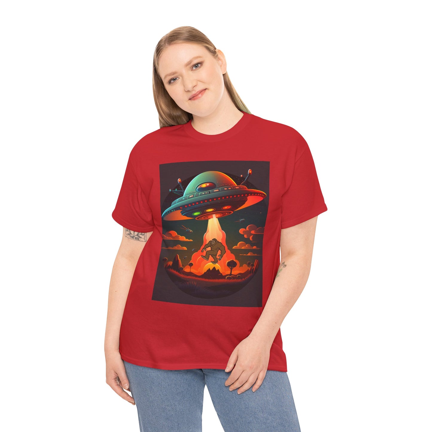UFO, Bigfoot, Unisex Heavy Cotton Tee, graphic design, t-shirt, t-shirts, tshirts, png
