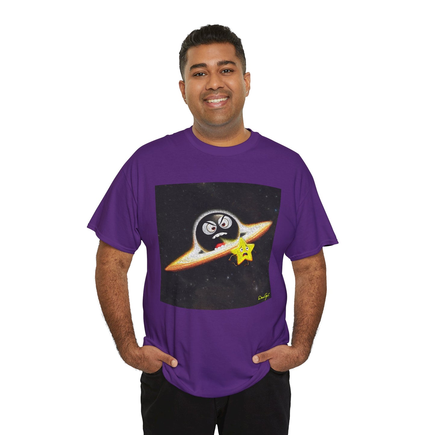 BlackHole Chasing Star, Space-Themed Unisex Heavy Cotton Tee with Cartoon Penguin Design, graphic design, png