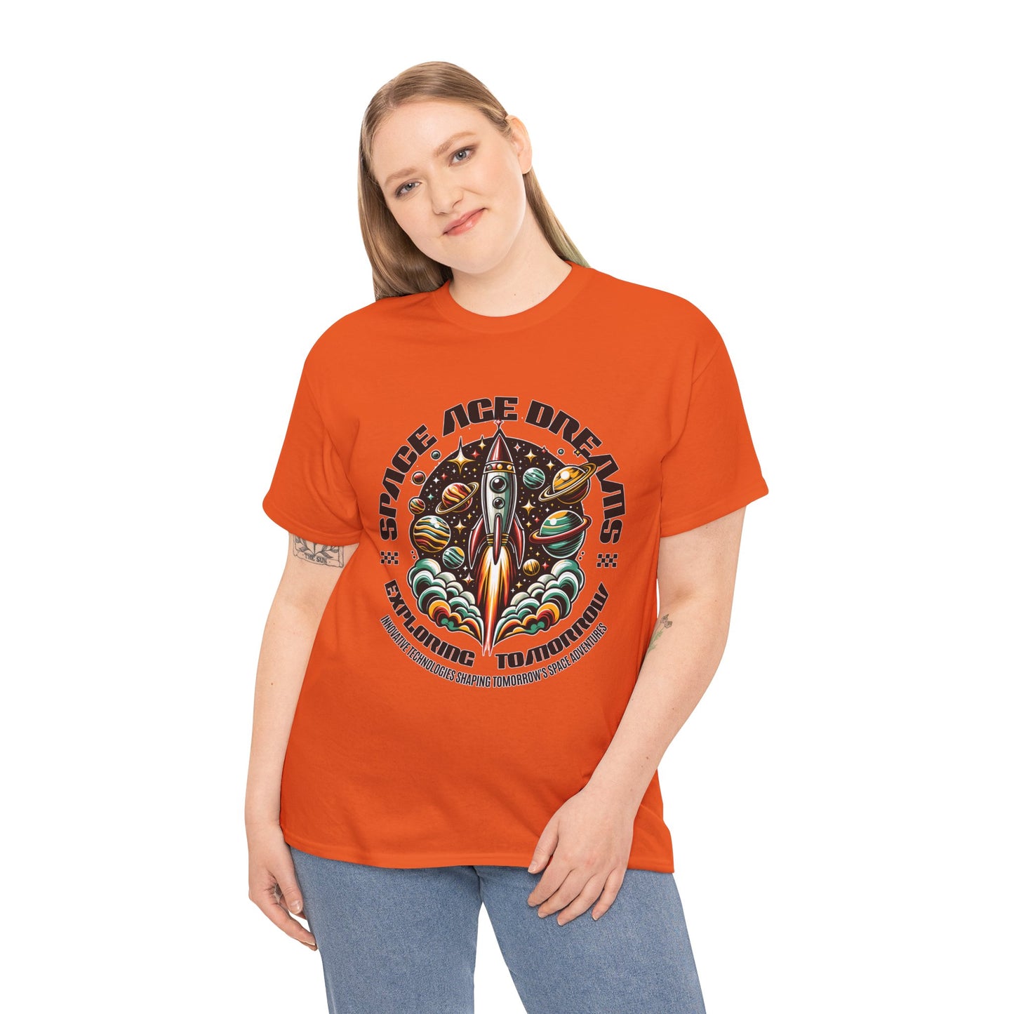Space Age Dreams, Unisex Heavy Cotton Tee - Retro Rocket Design for Space Lovers, graphic design, png