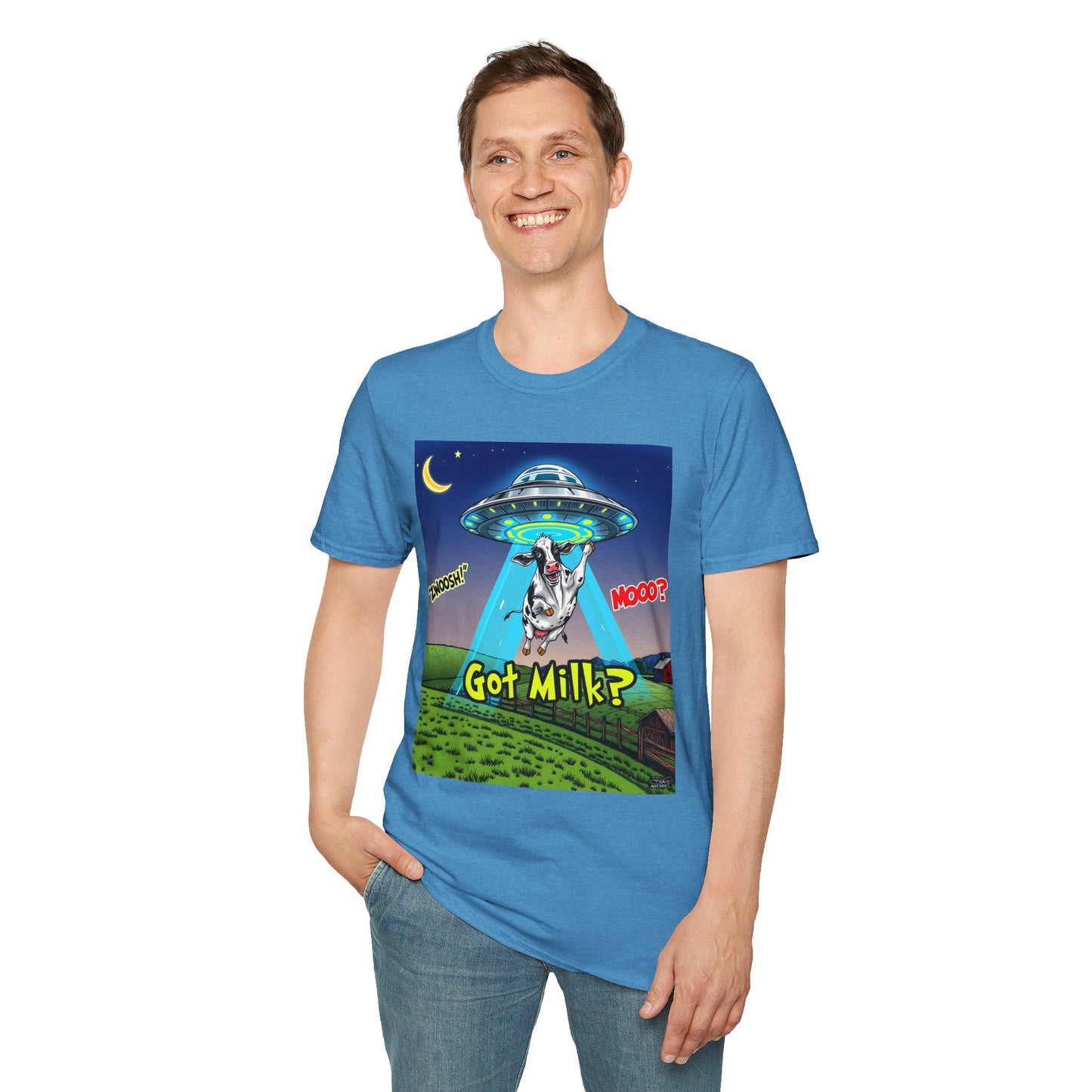 Got Milk? Funny Unisex Softstyle T-Shirt, Humorous Tee, Perfect for Cow Lovers, Milking Day, Farm-themed Gifts, Quirky Apparel, graphic