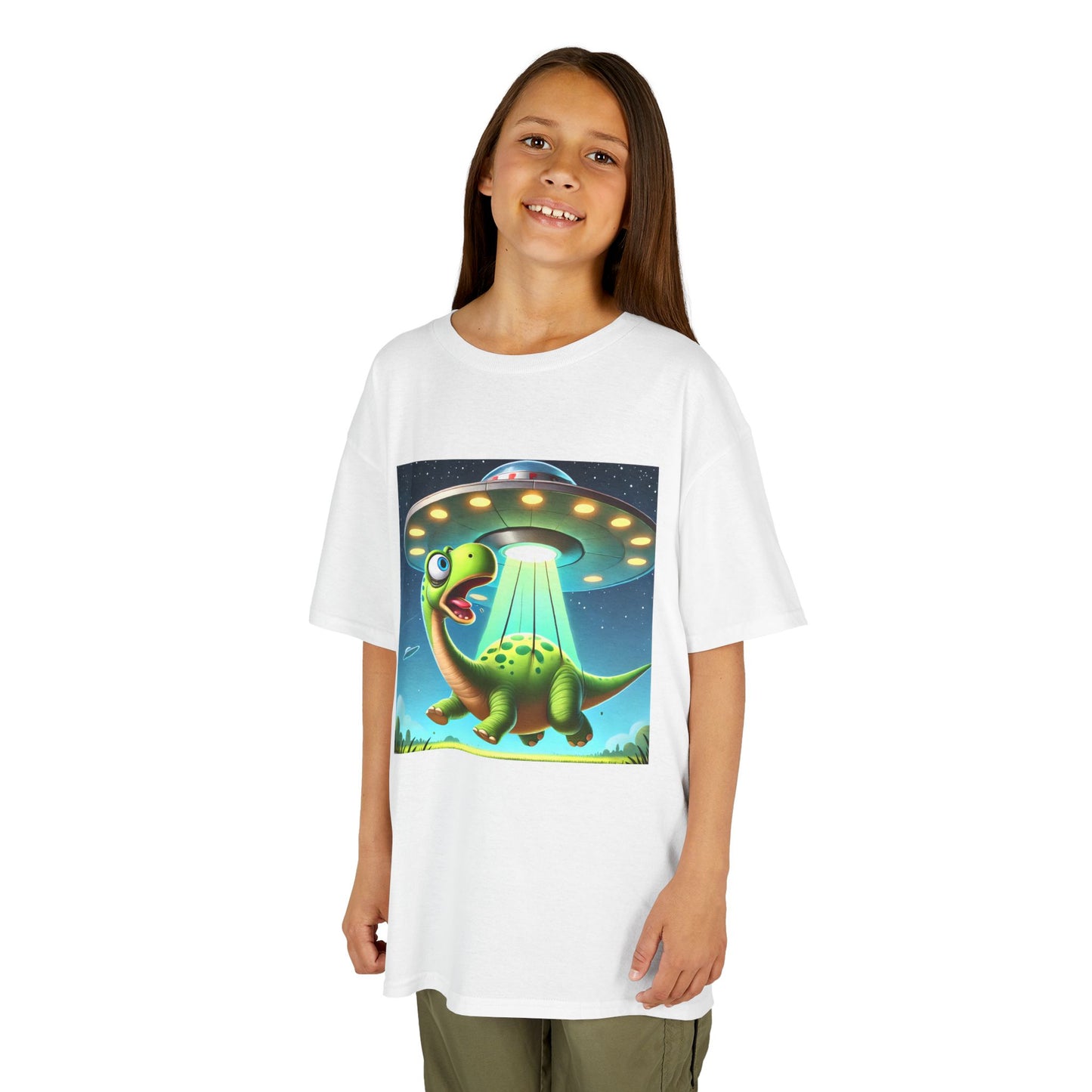 Dinosaur UFO Kids Tee, Fun Graphic Shirt for Boys and Girls, Perfect for Birthdays, Parties, Casual Wear, Gifts, tshirt, t-shirt