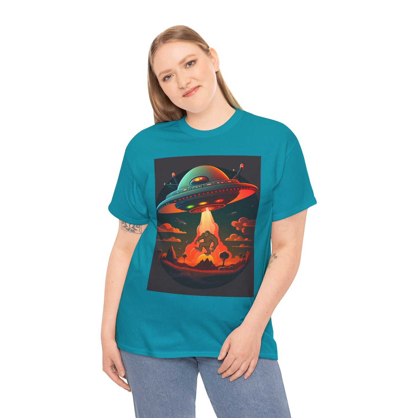 UFO, Bigfoot, Unisex Heavy Cotton Tee, graphic design, t-shirt, t-shirts, tshirts, png